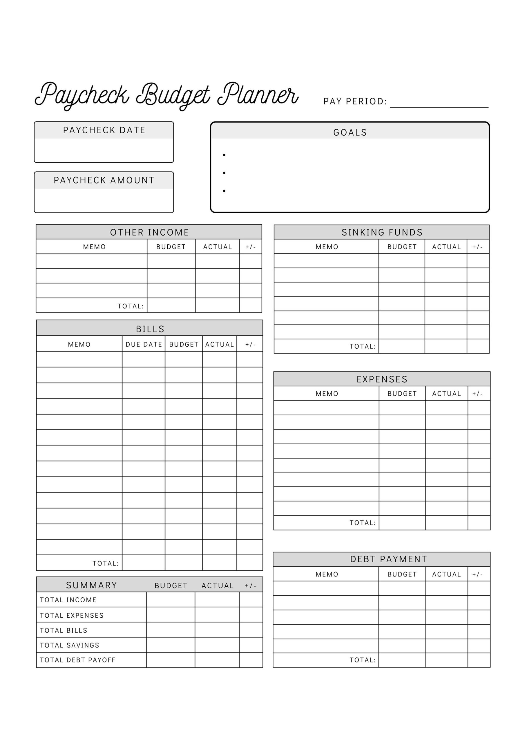 Weekly Paycheck Budget Template Free Printable