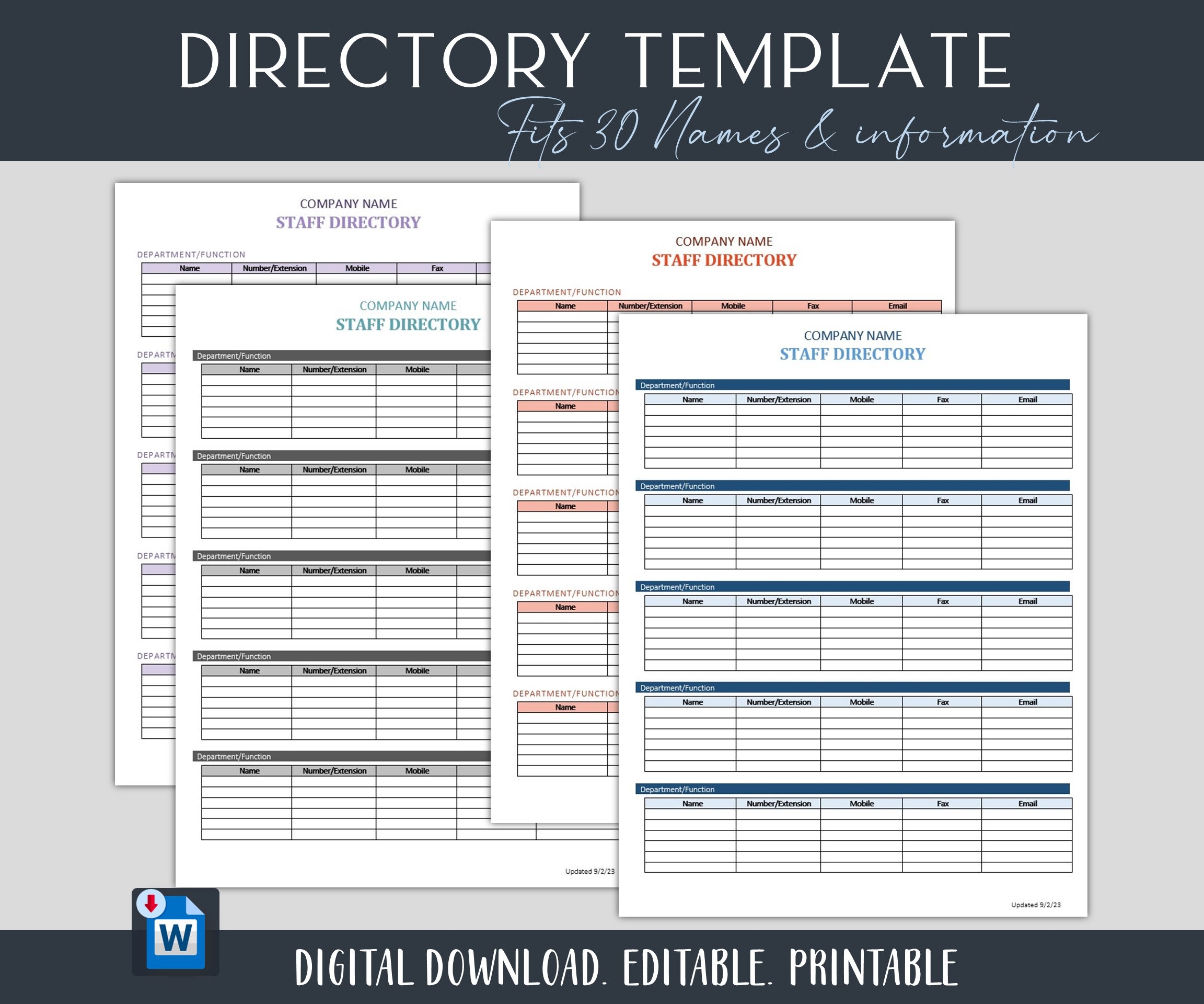Phone Extension List Template