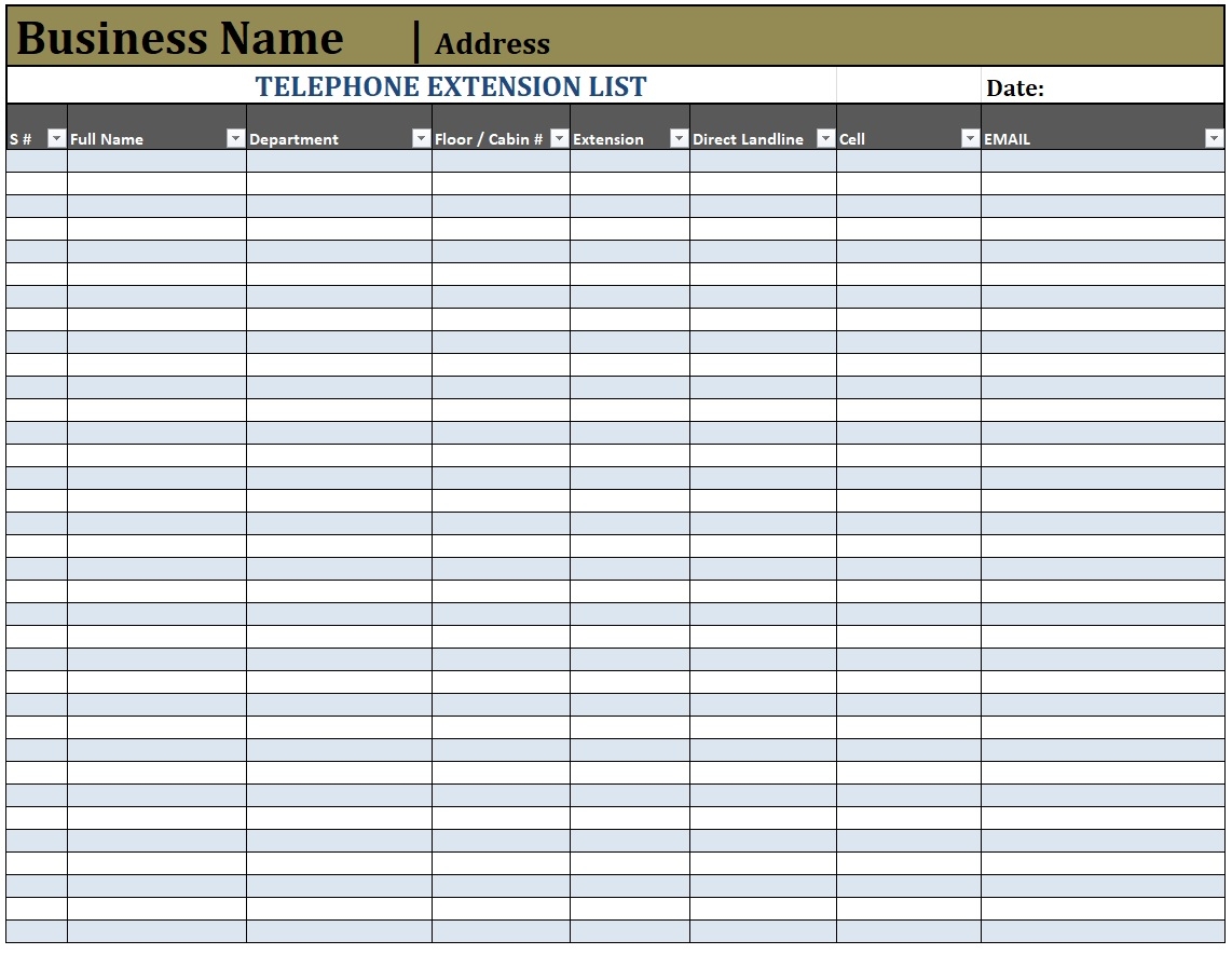 Phone Extension List Template Free List Templates