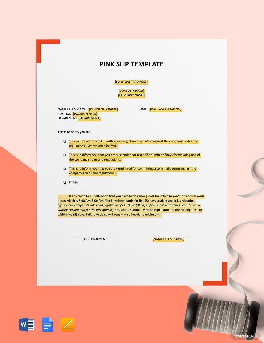 California Pink Slip Template