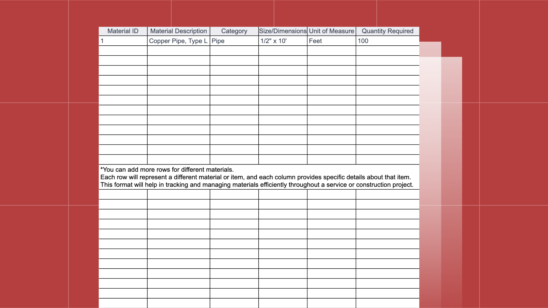 Hvac Material List Template