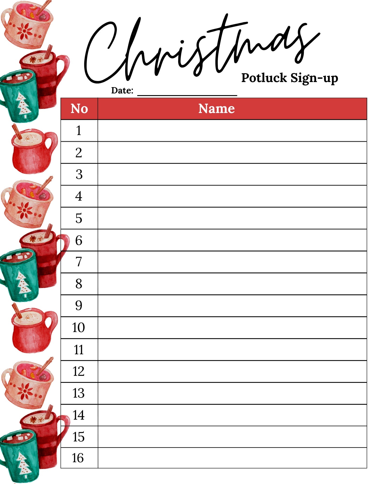 Christmas Potluck List Template
