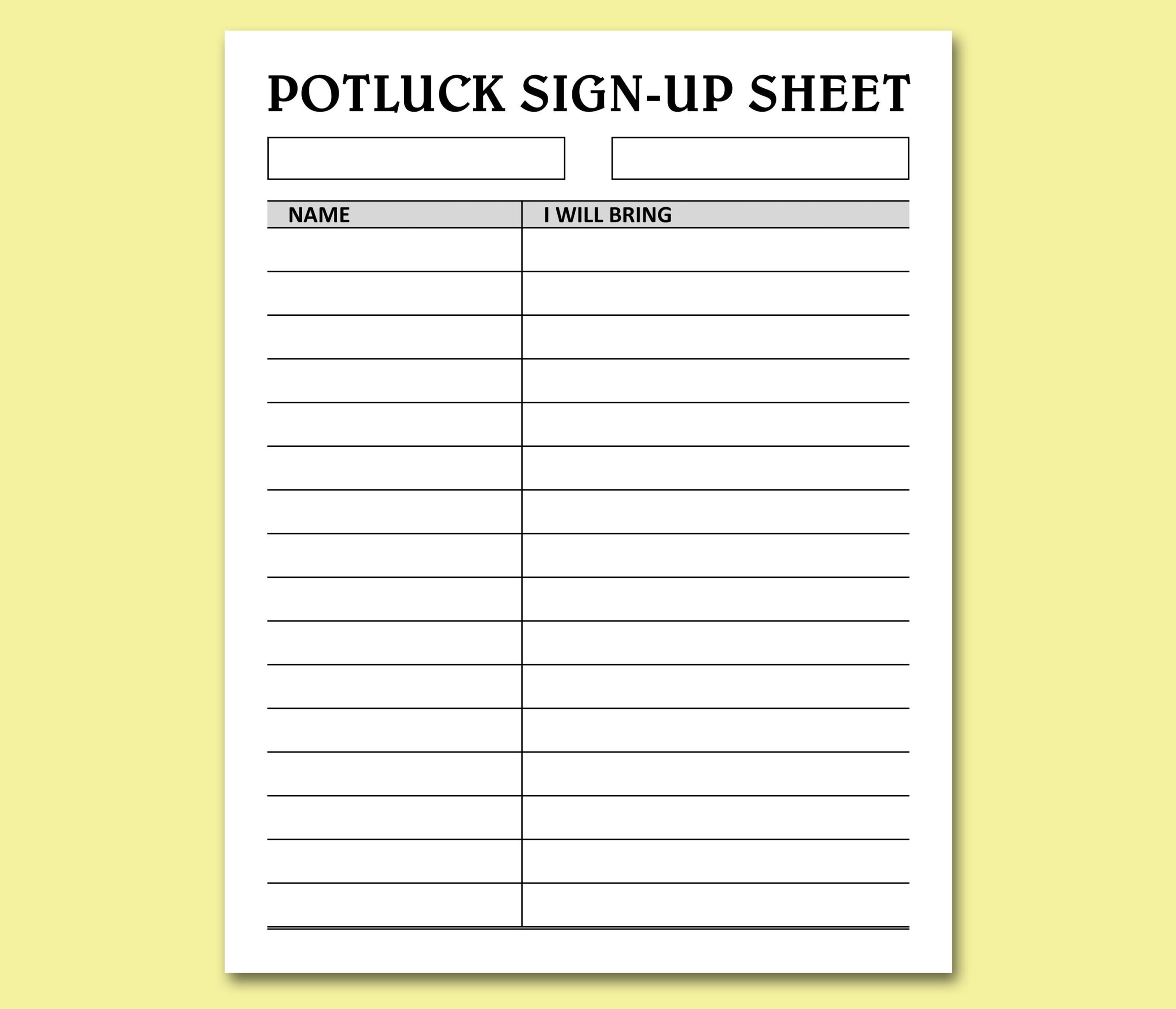 Potluck List Template