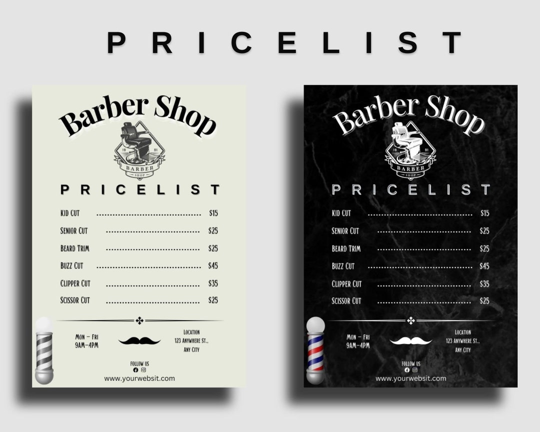 Price List Barber Shop Template Canva Business Price List Pricing List Salon Price List Editable Price List Design Price List A4 Flyer Etsy