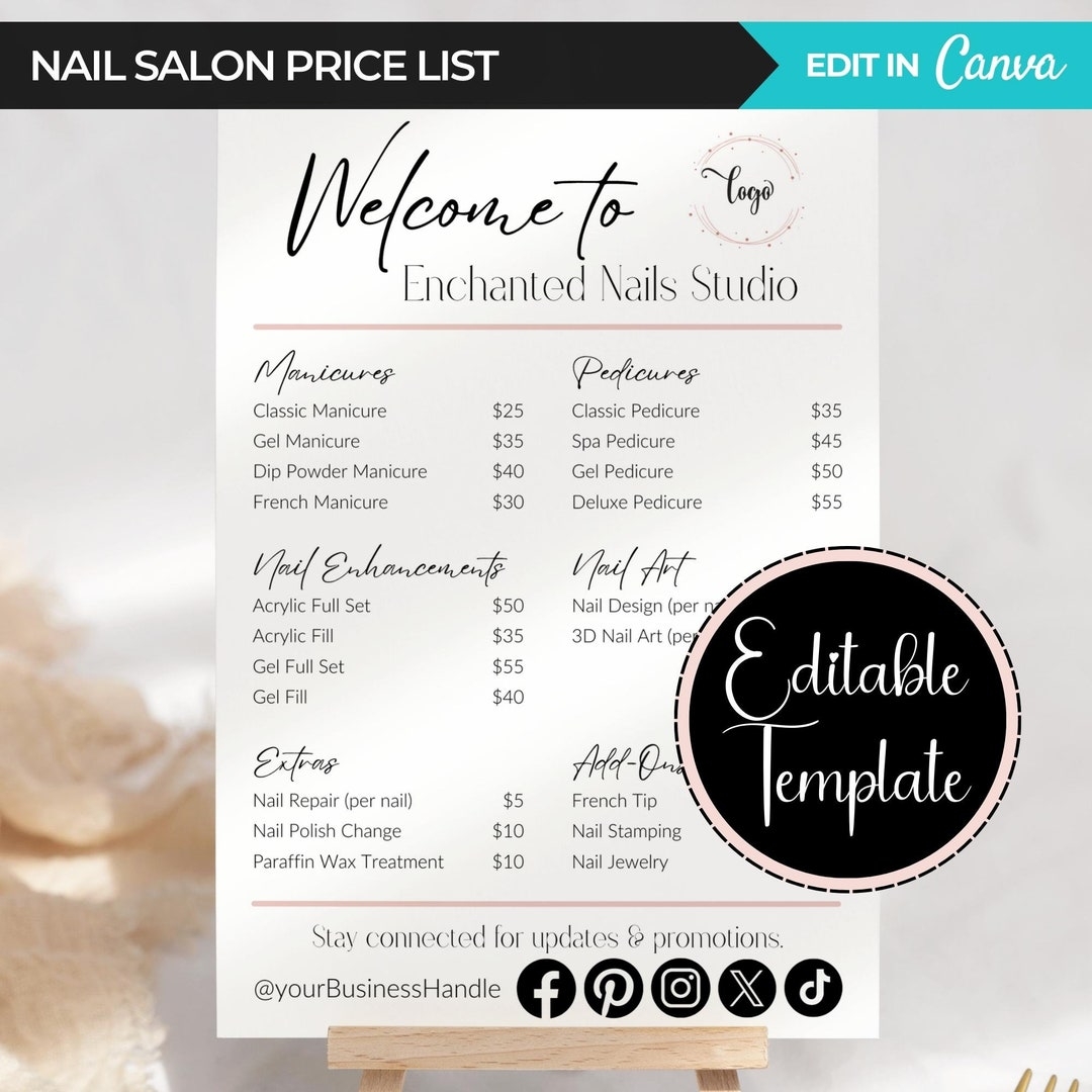Template For Nail Salon Price List