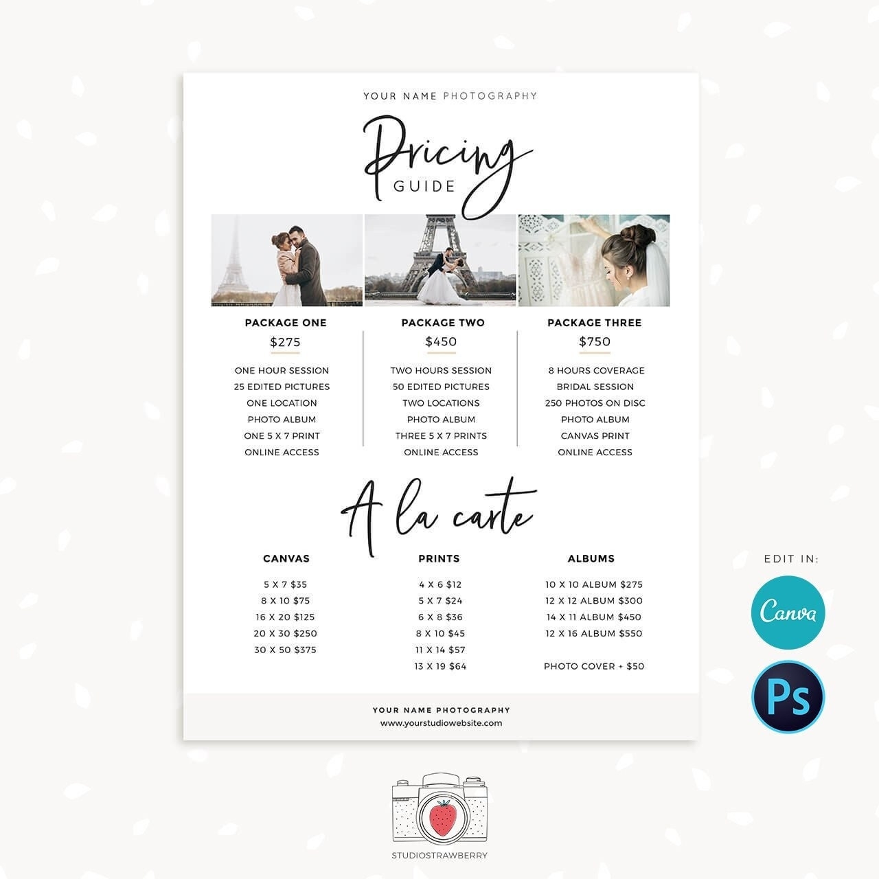 Photography Pricing List Template
