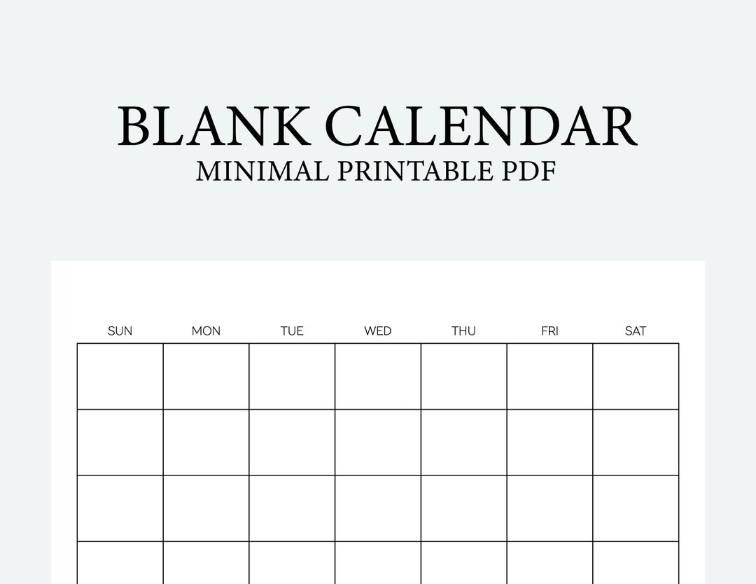 Printable Blank Calendar Works With Any Month Any Year Instant Digital PDF Download Minimal Simple Style Landscape Monday And Sunday Start Etsy