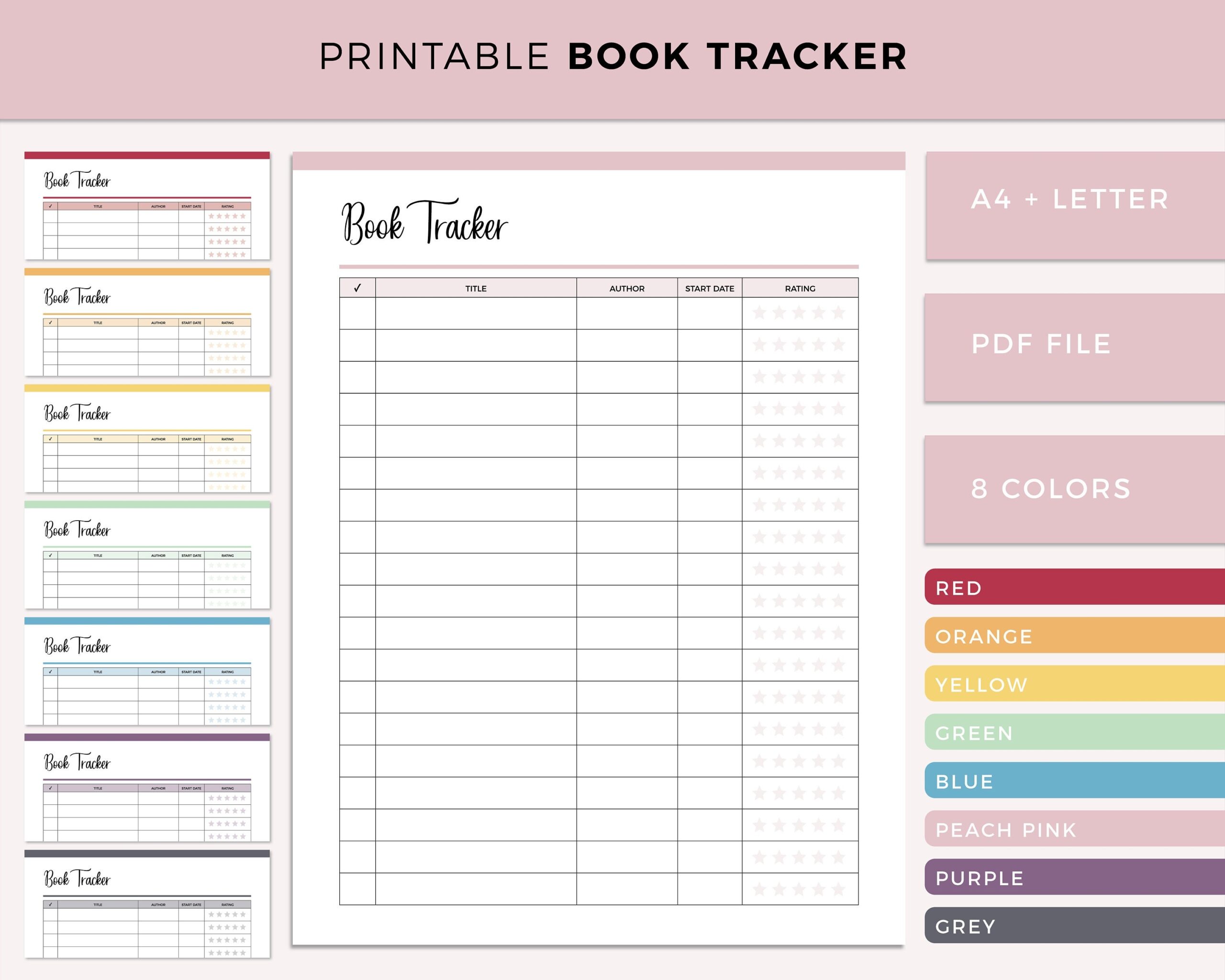 Printable Book Tracker Reading List Book Worm Checklist Book 