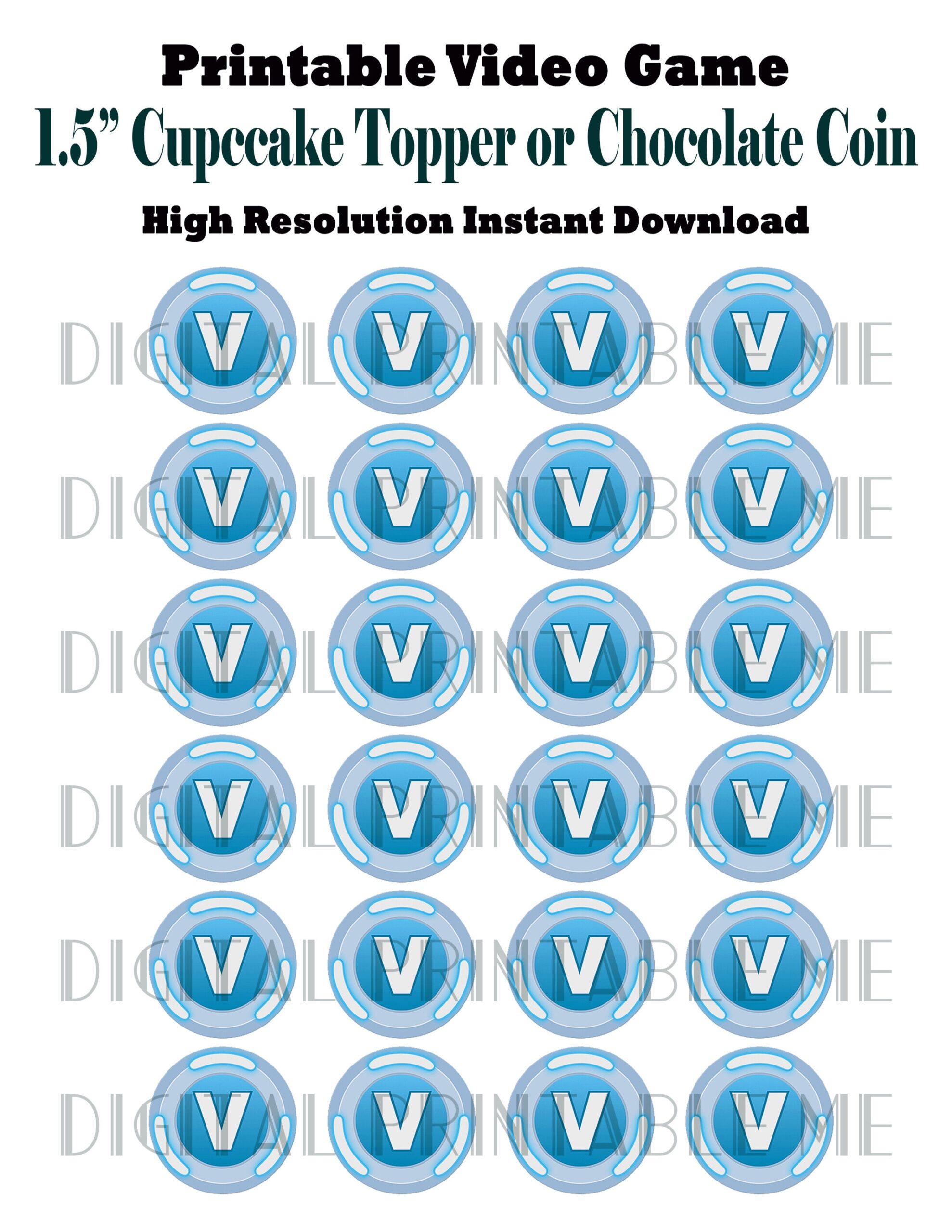 Printable Chocolate Coin Label Cupcake Toppers Video Game Party 