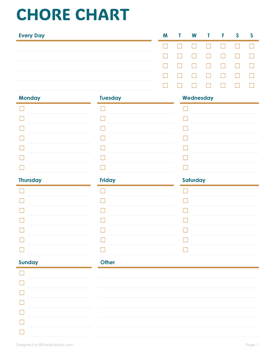 Printable Chore Chart Template For Adults WordLayouts