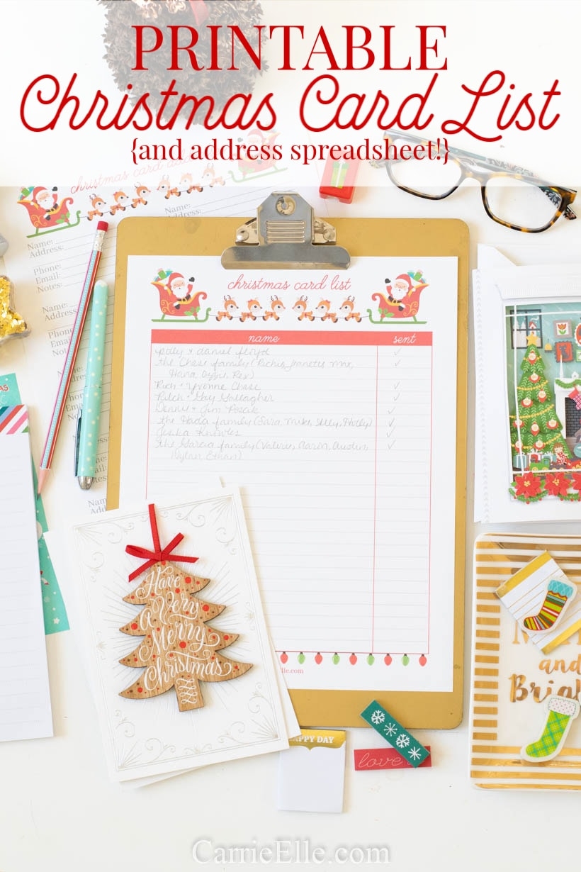 Printable Christmas Card List and Christmas Card Spreadsheet Carrie Elle