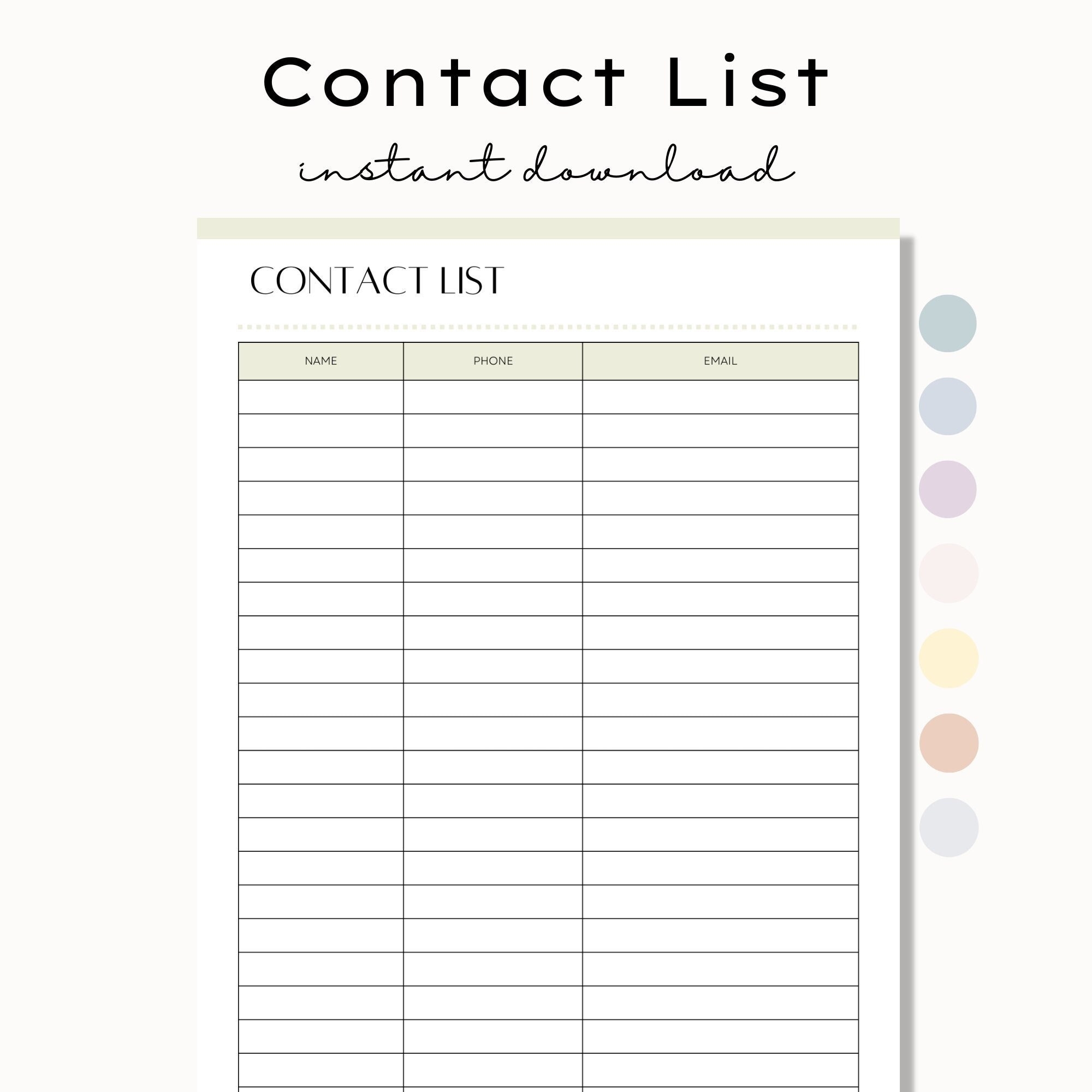 Printable Contact List Contact List Sheet Phone Number List Contacts Info Sheet Business Contacts List Template Name And Number List Etsy Canada