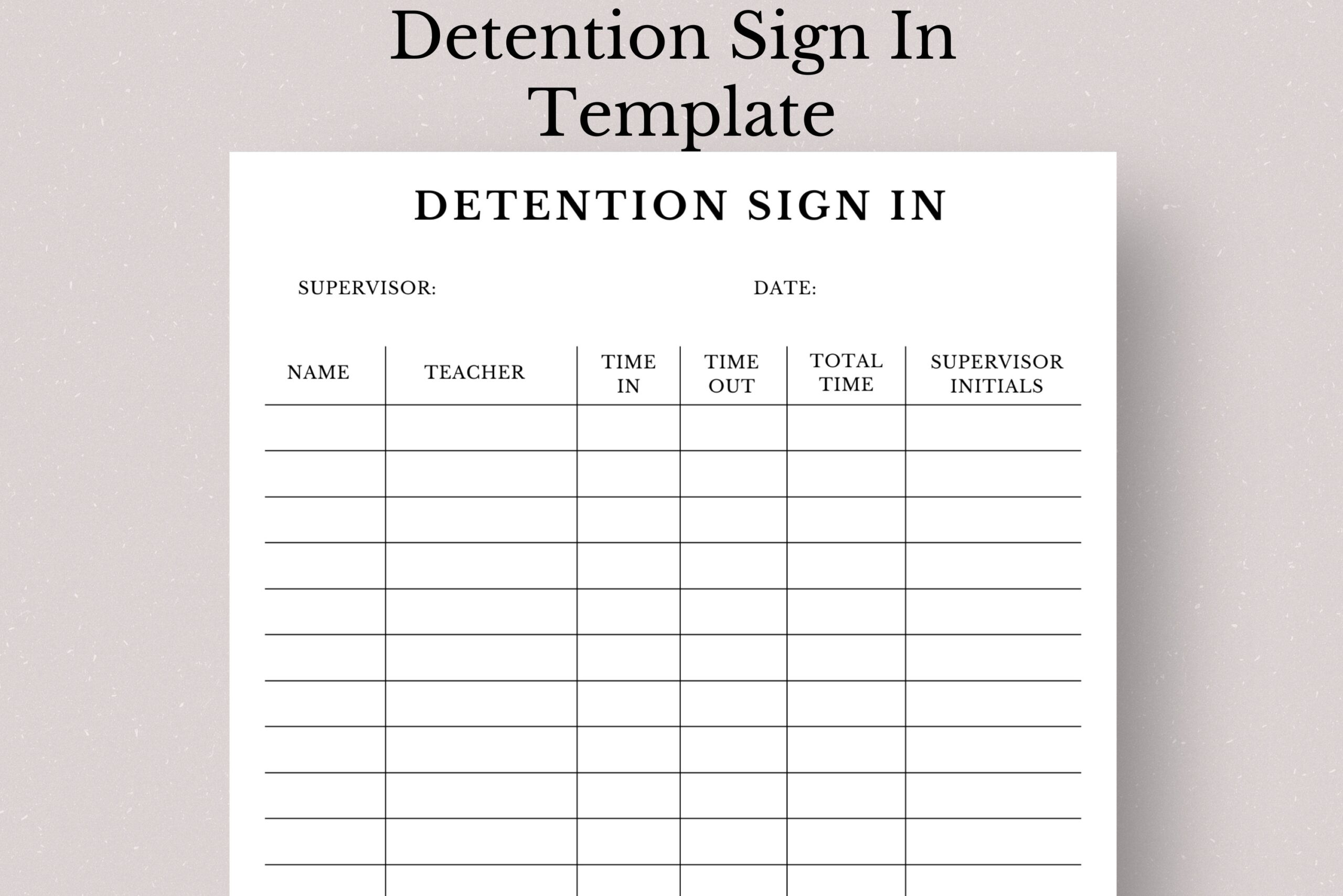 Printable Detention Sign in Sheet Student Behavior Log Classroom 