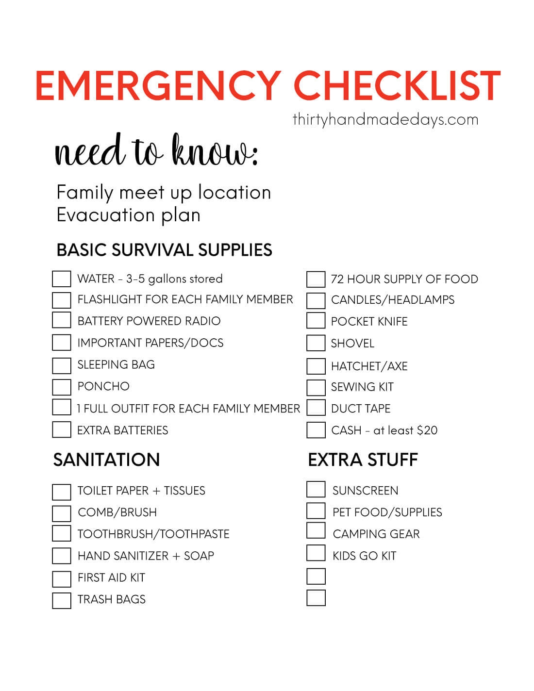 Emergency List Template