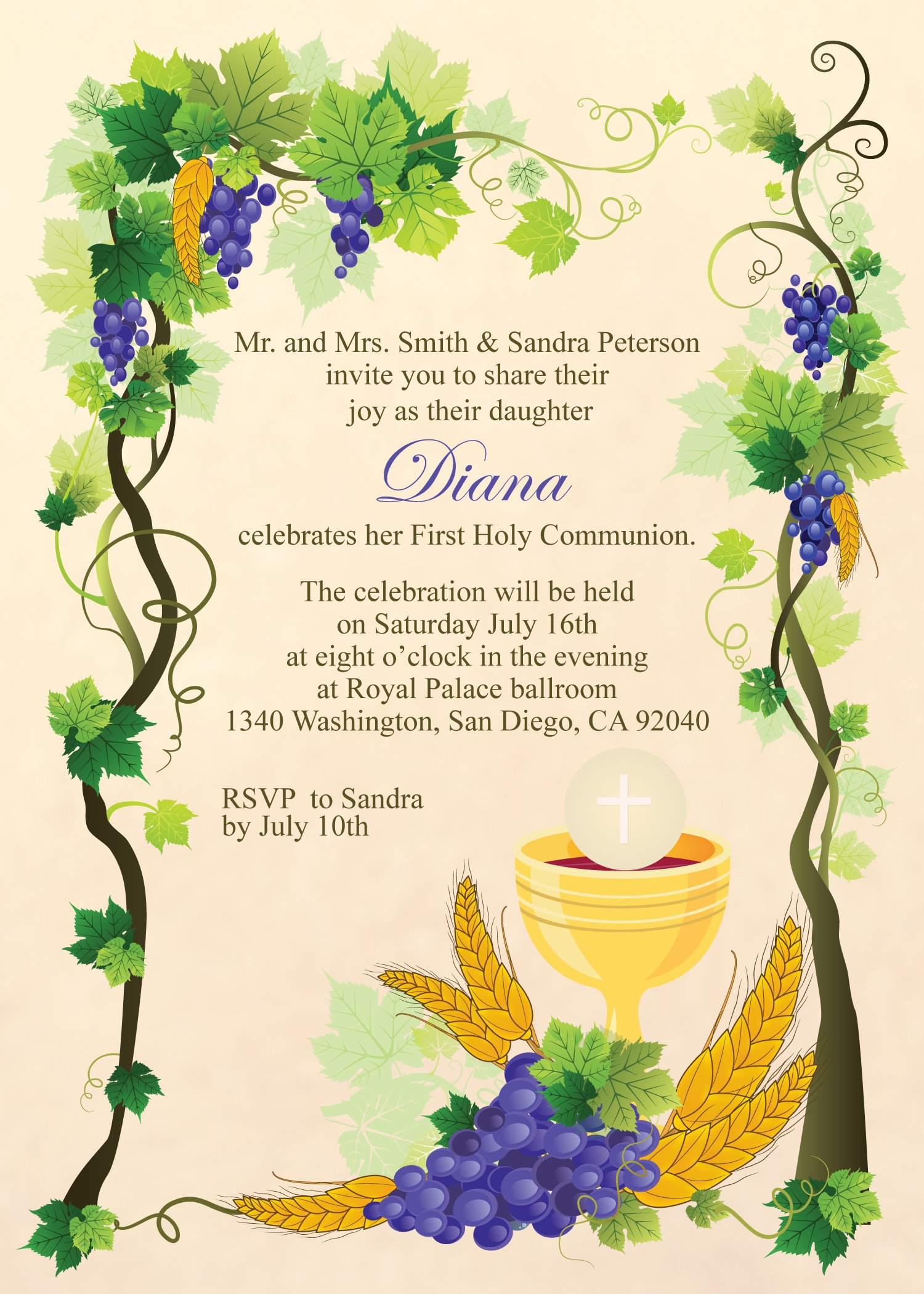 Printable First Holy Communion Invitation eucharist First Holy 