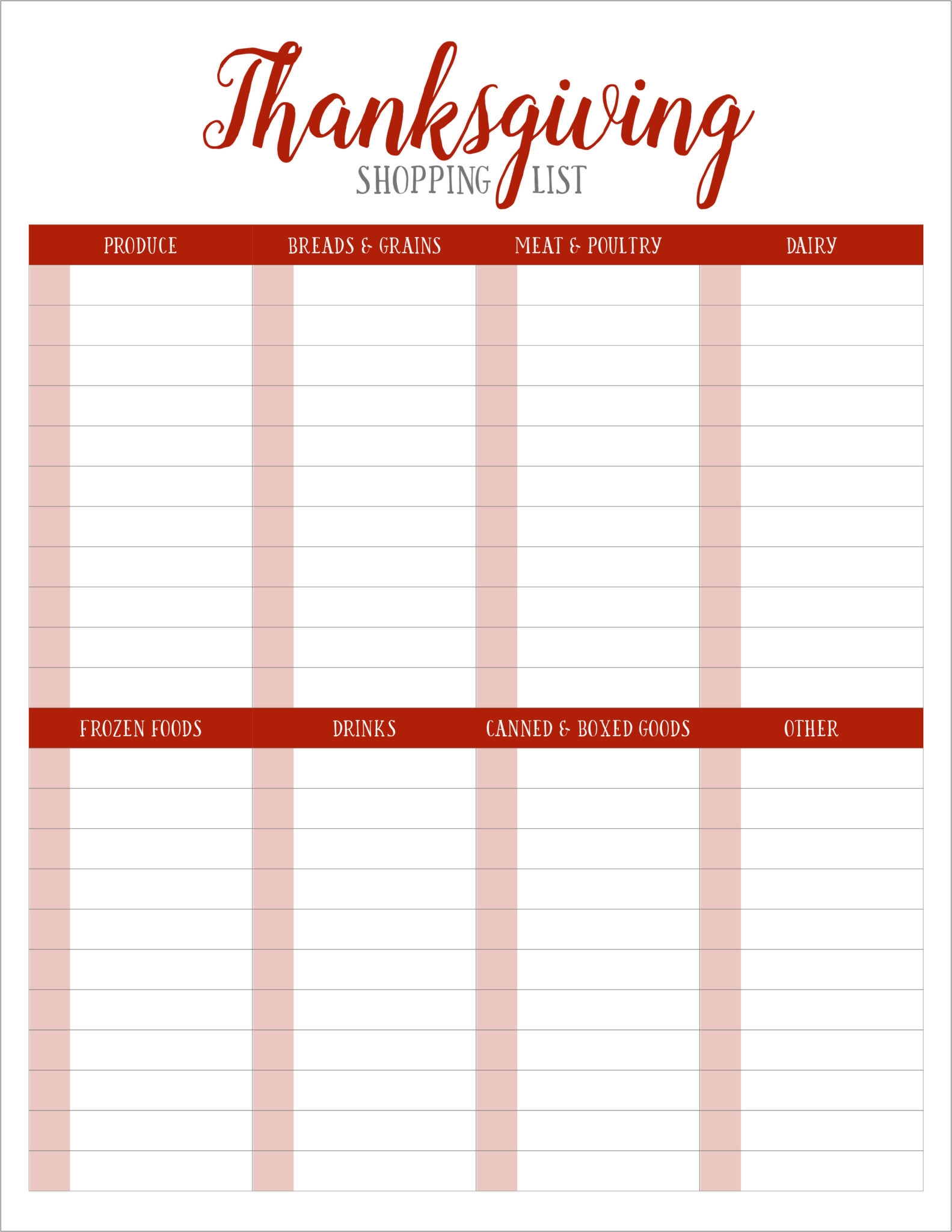 Printable Grocery List For Thanksgiving Printable Party Favors