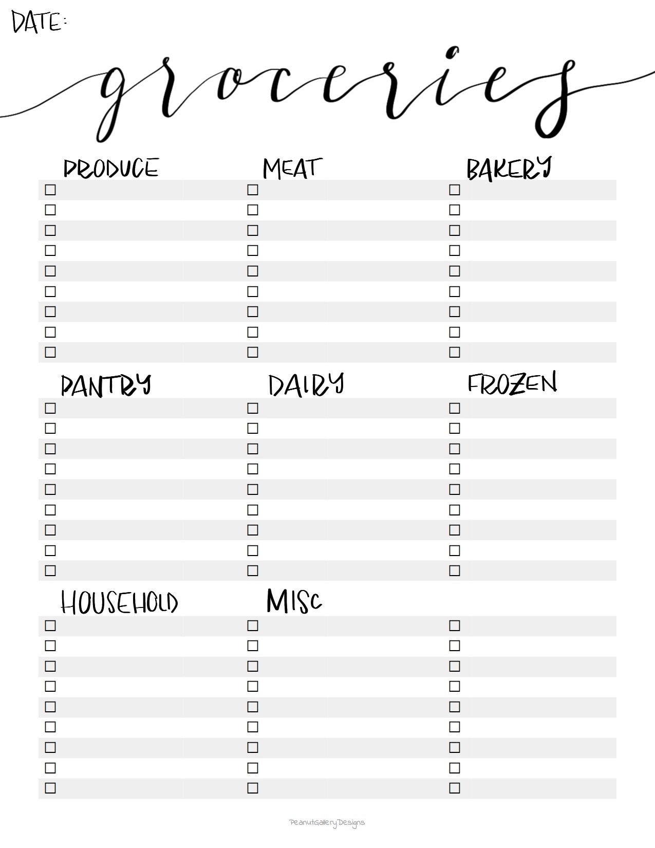 Grocery List Printable Template