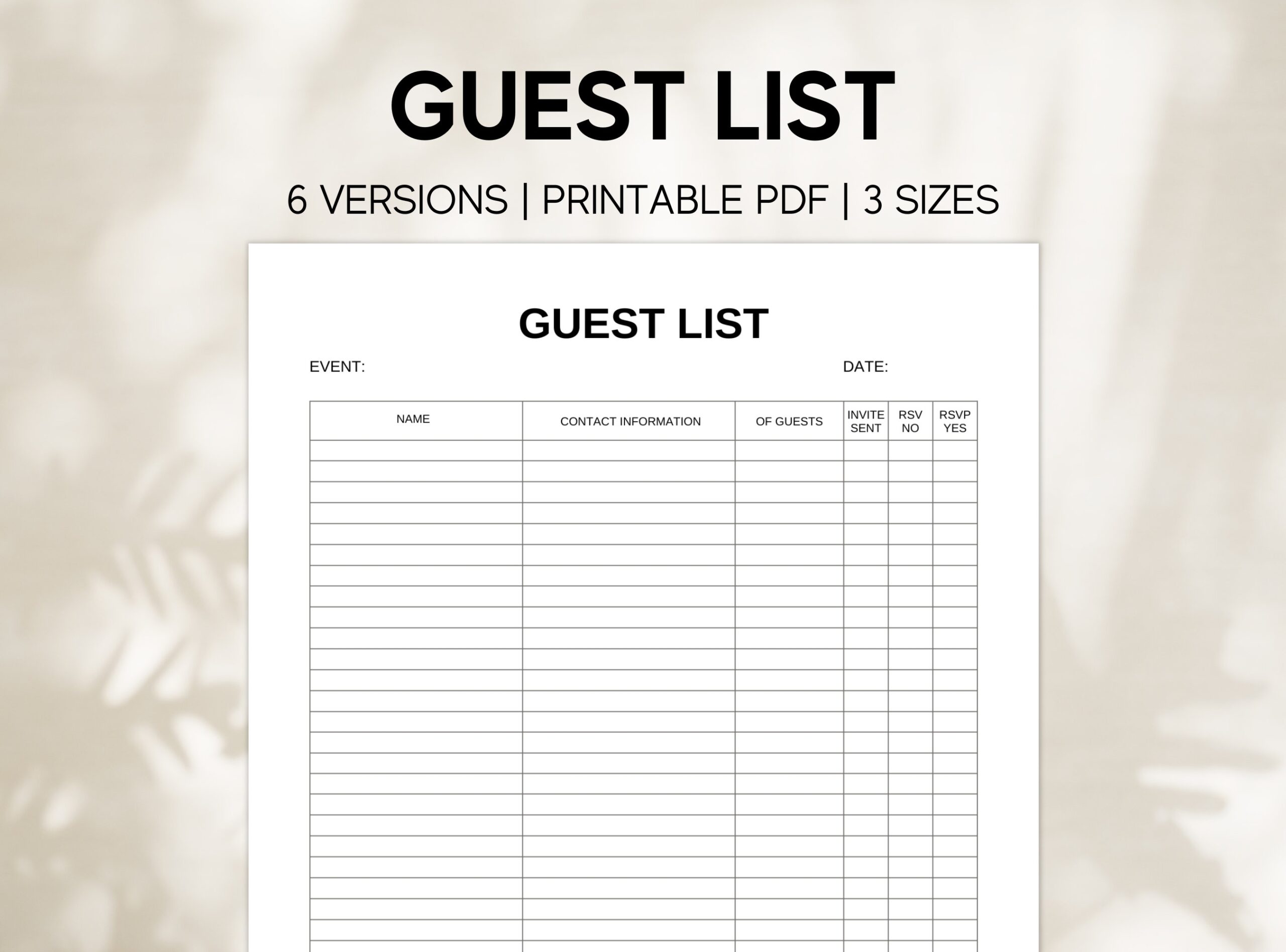 Printable Guest List Template RSVP Tracker Printable Event Planner Log Template Wedding Guest List Template Party Invite Tracker Etsy