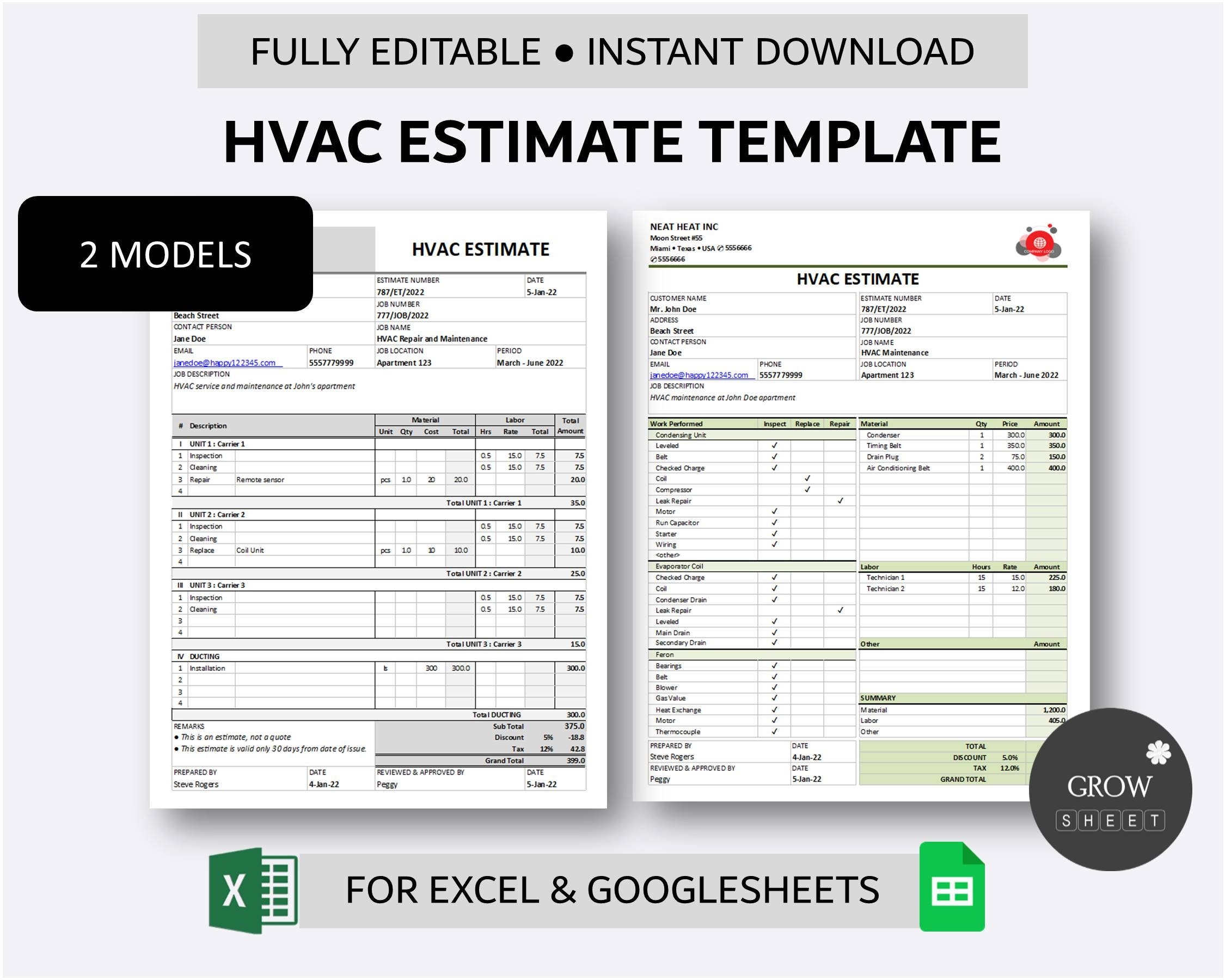 Printable HVAC Estimate Template Job Estimate Template Work 
