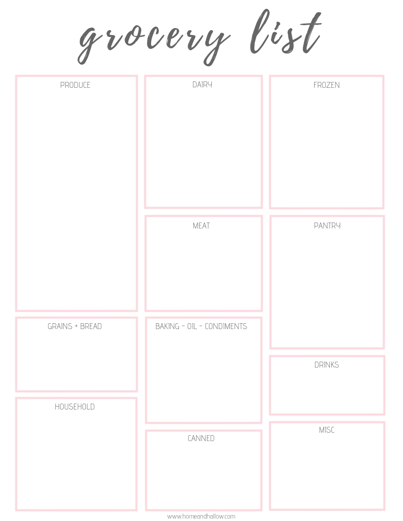 Meal Planner Grocery List Template