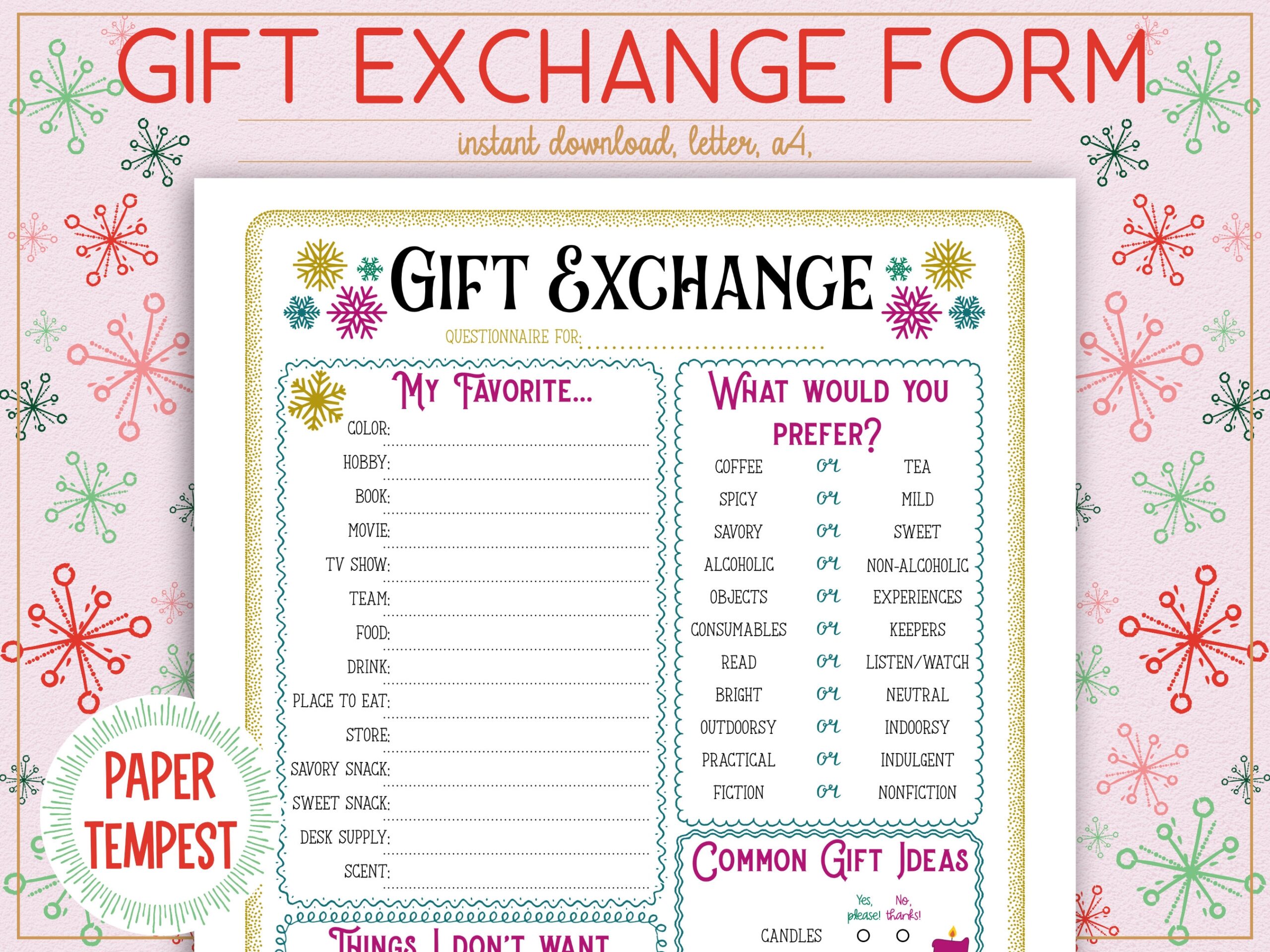 Gift Exchange List Template