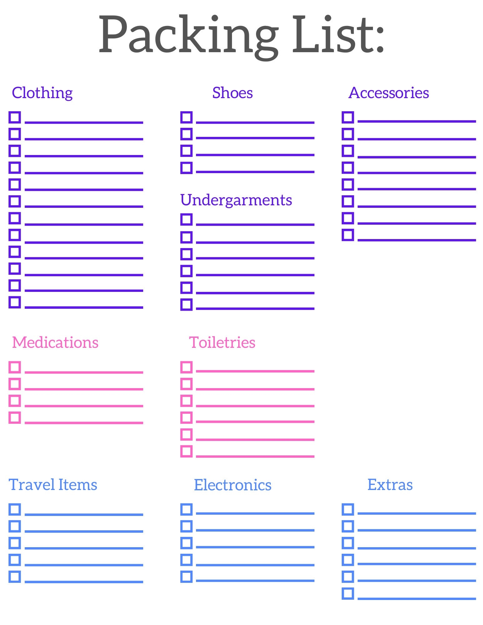 Trip Packing List Template