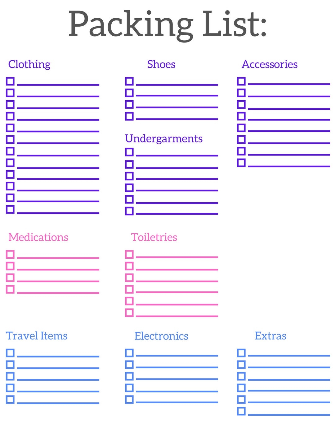 Vacation Packing List Template