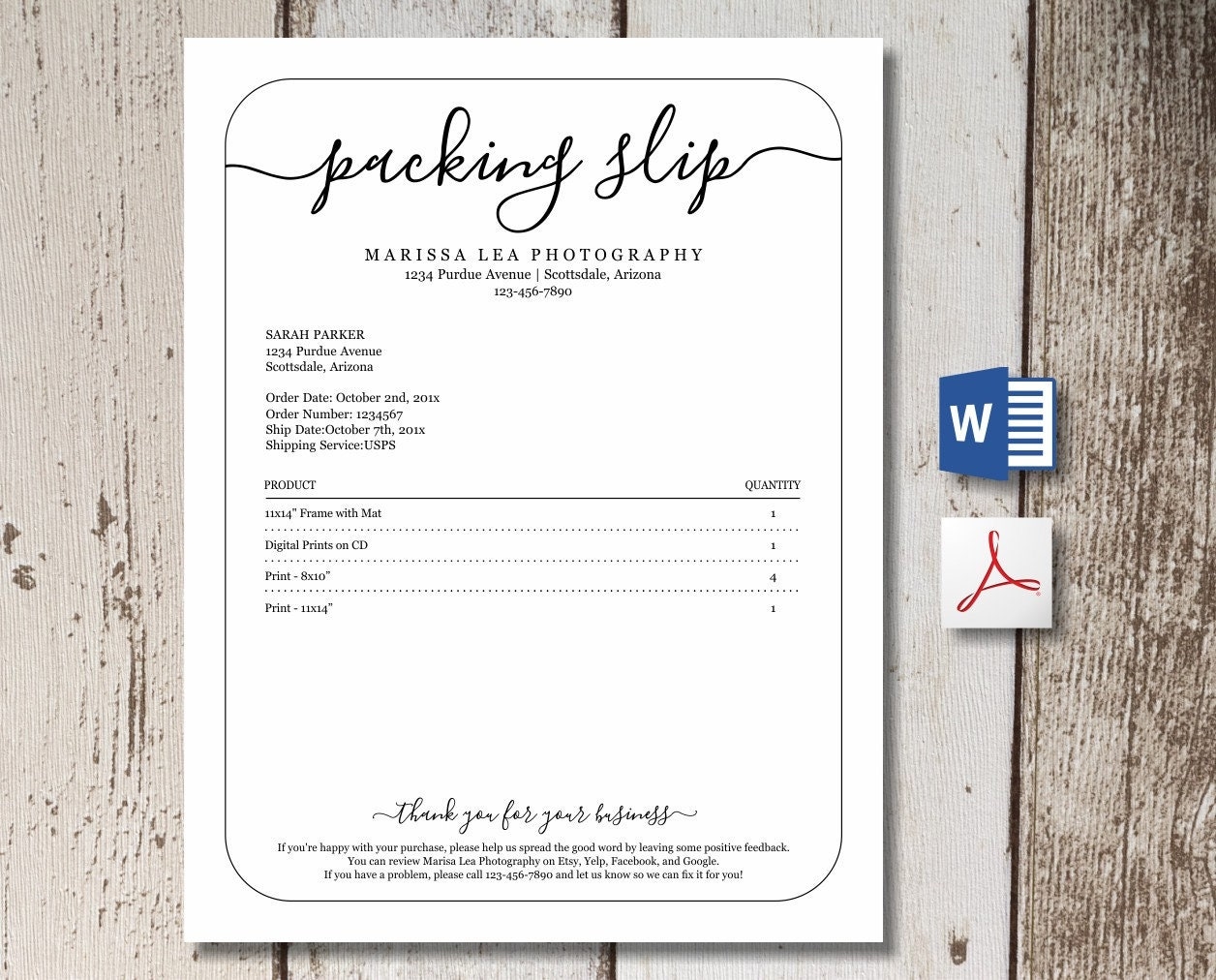 Custom Packing Slip Message Template