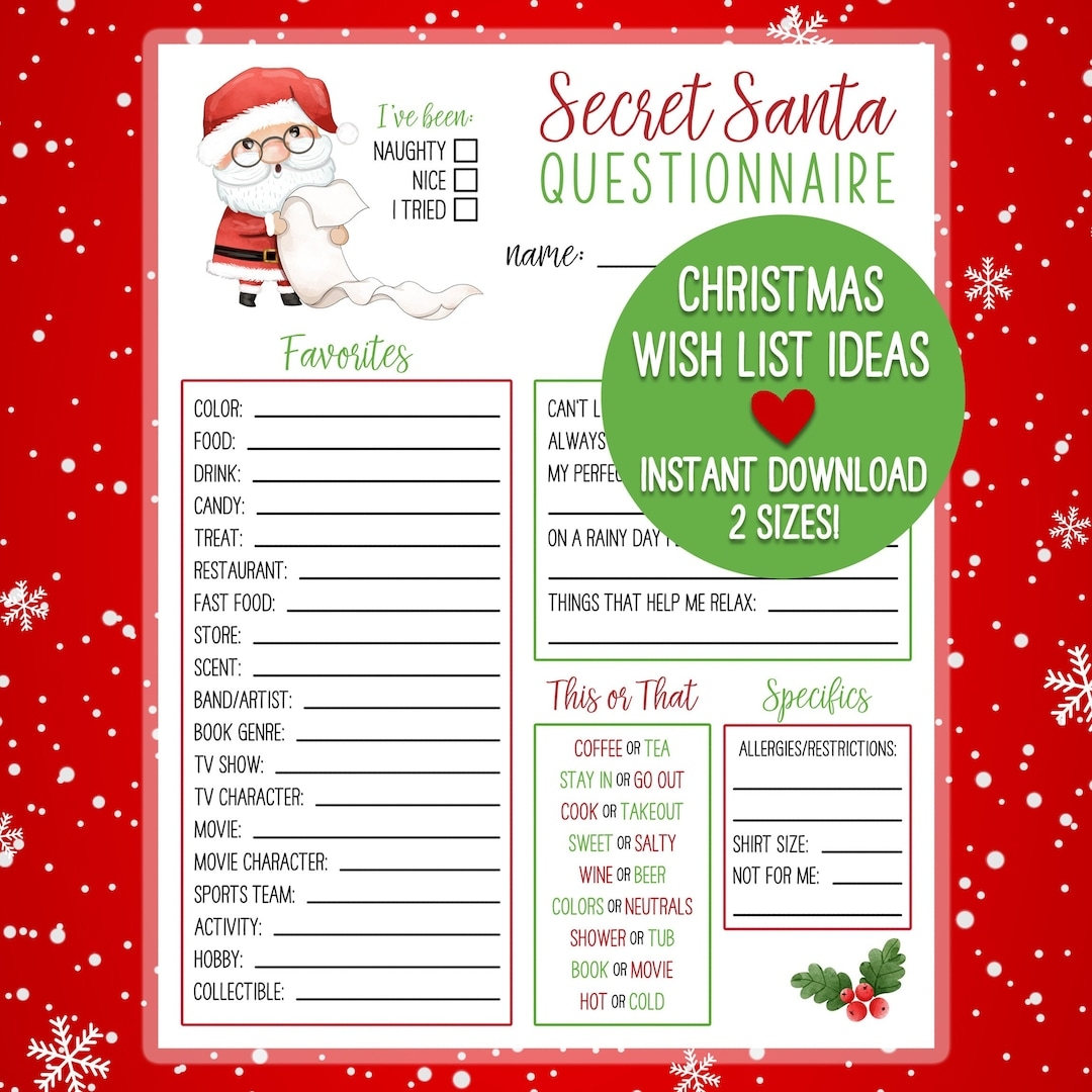 Secret Santa Wish List Template Free