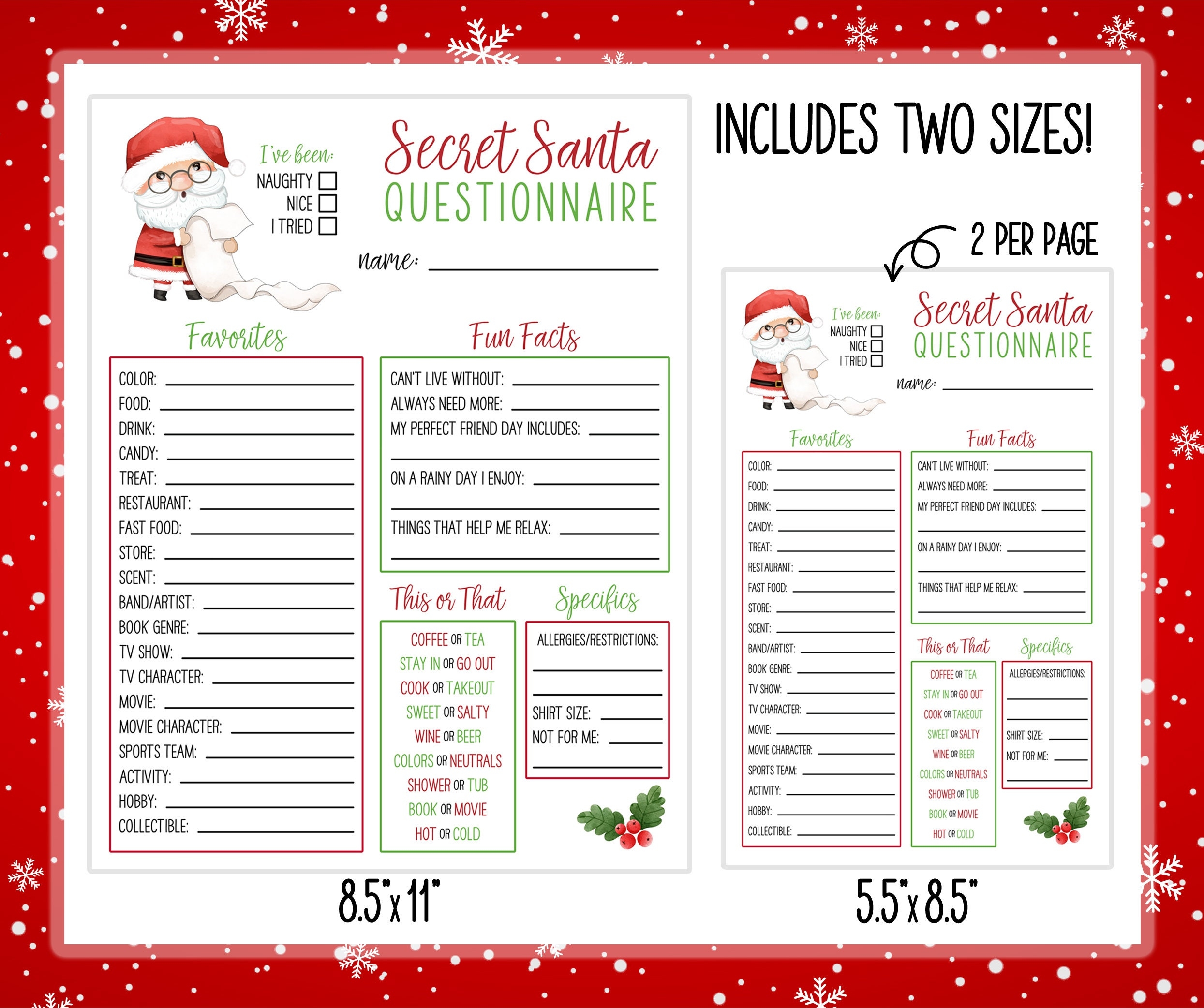 Secret Santa Gift List Template
