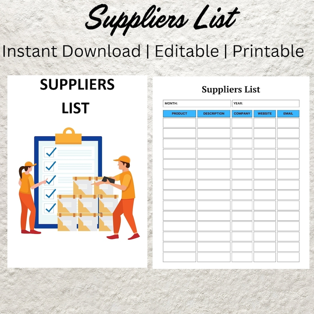 Printable Supplier List Template Small Business Supplier Search Supplier Information Log Supplies Vendor Supplier Comparison Contact Sheet Etsy