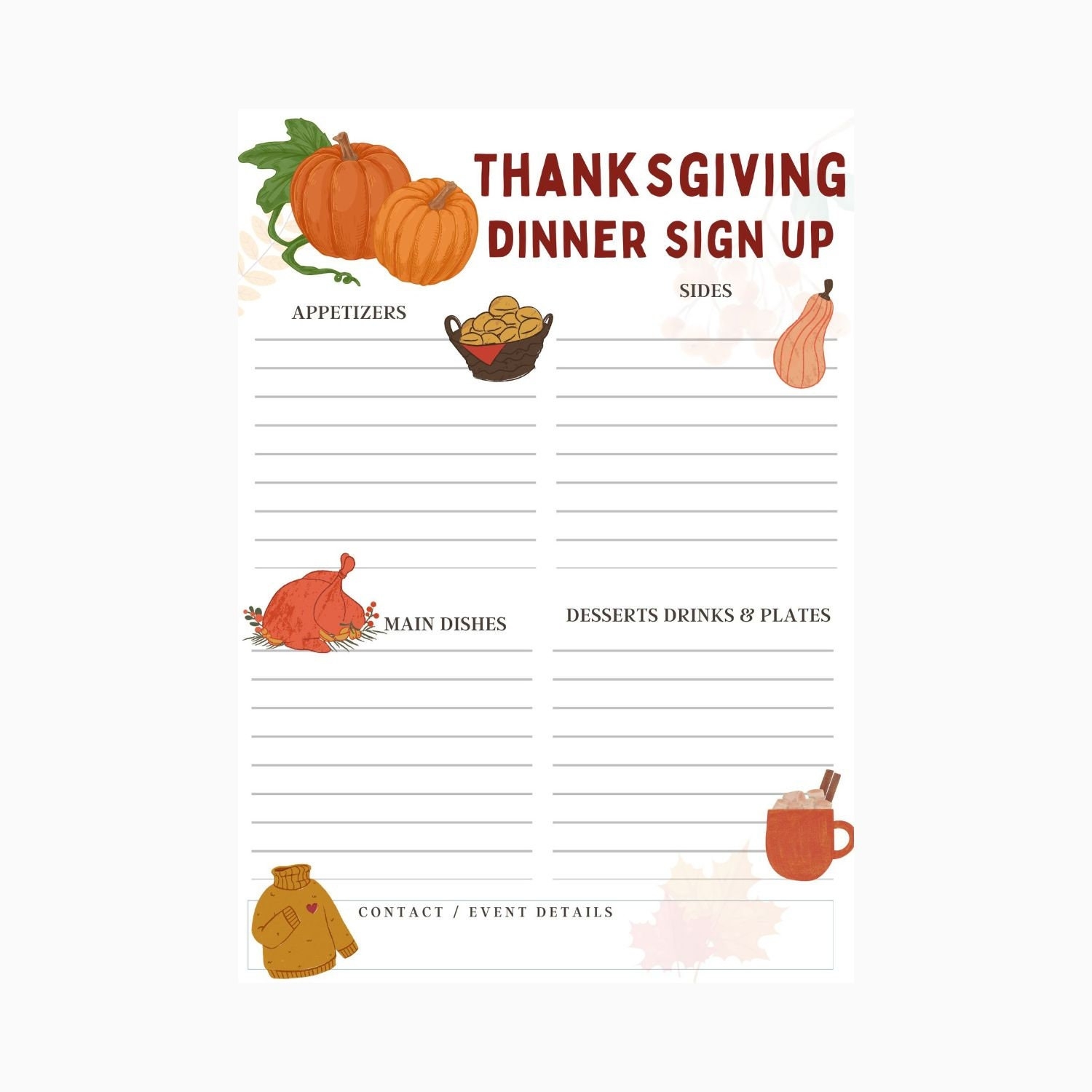 Printable Thanksgiving Potluck Sign Up Sheet Thanksgiving Dinner Friendsgiving