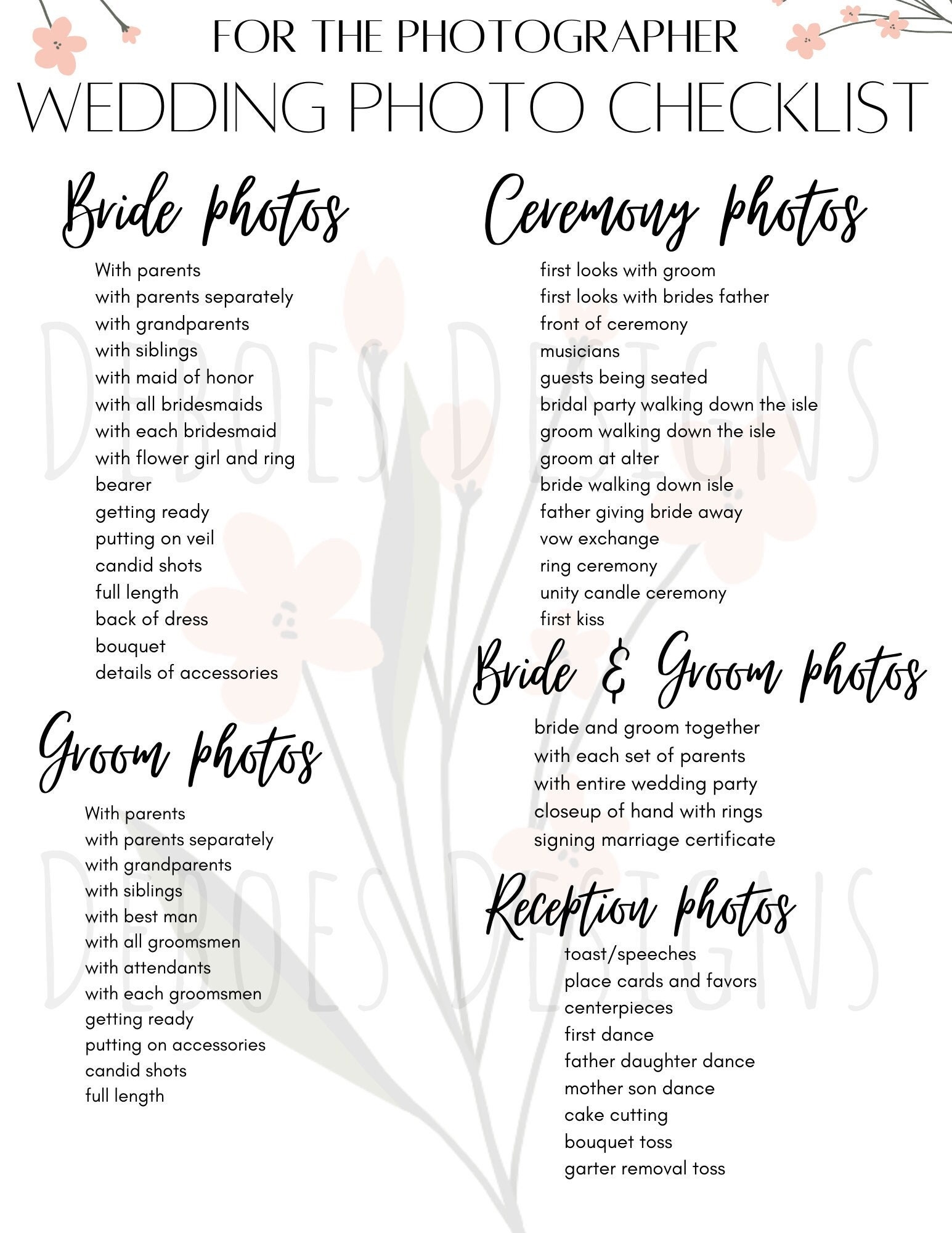 Wedding Photography List Template