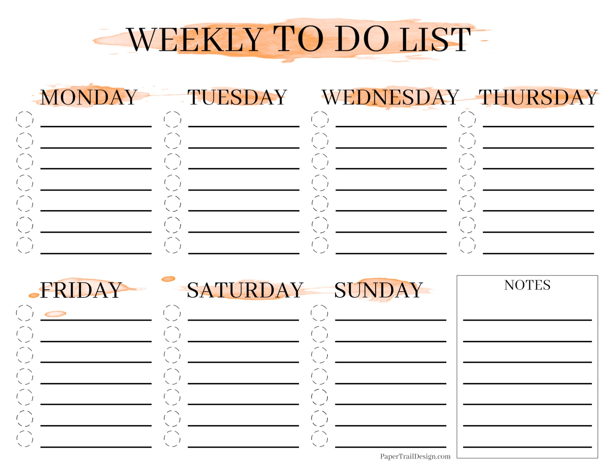 Pritntable Weekly To Do List Template Watercolor Paper Trail Design