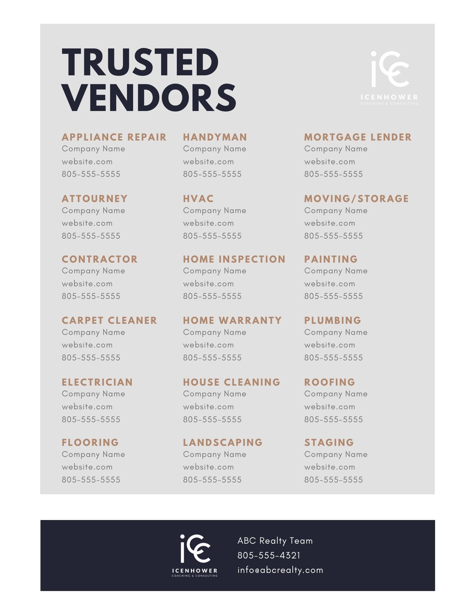 Product Real Estate Vendor List Template Real Estate Coaching 