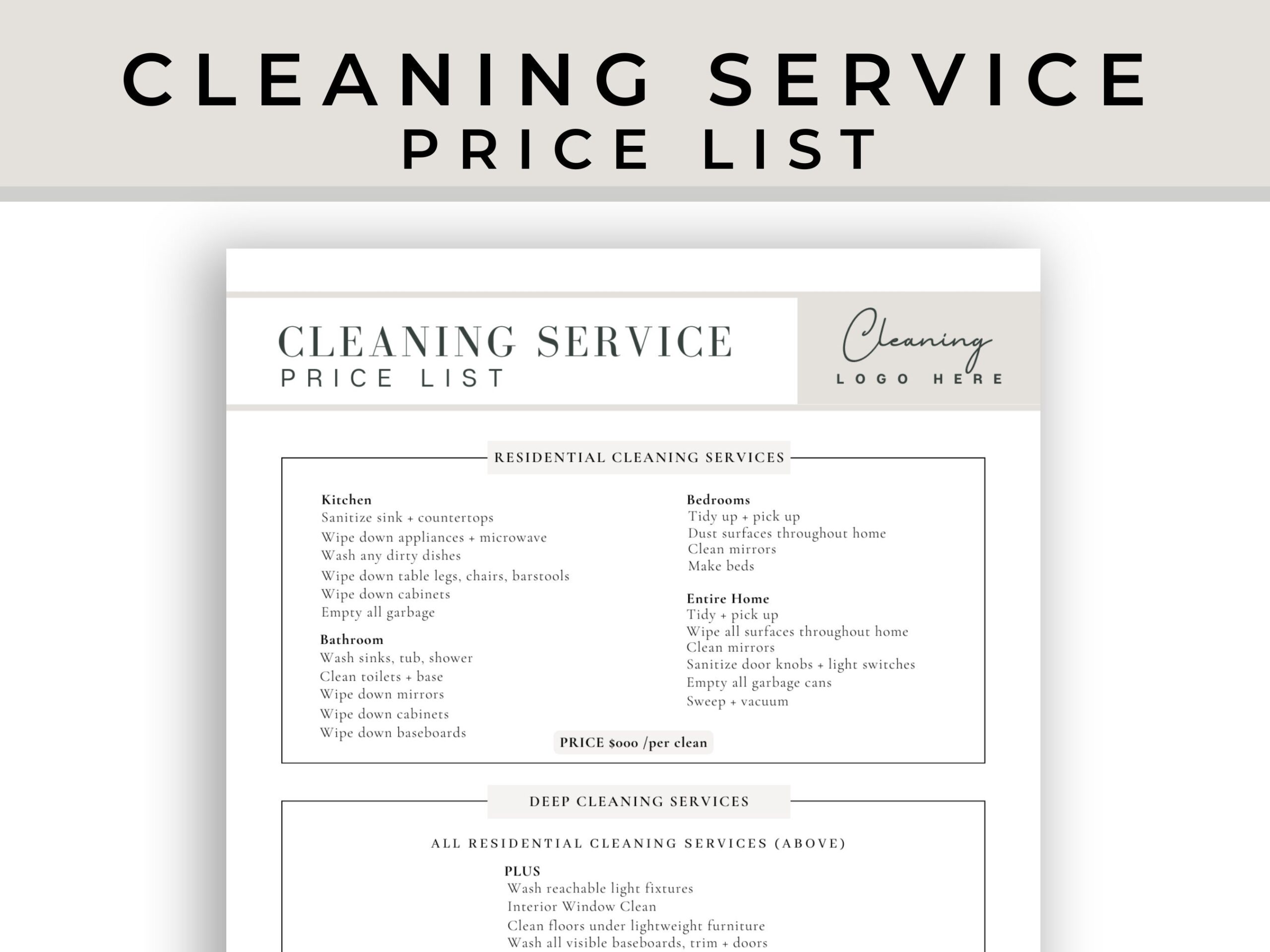 Professional Cleaning Service Pricing List editable Pricing List house Cleaning Template cleaning Service Business cleaning Service Form Etsy