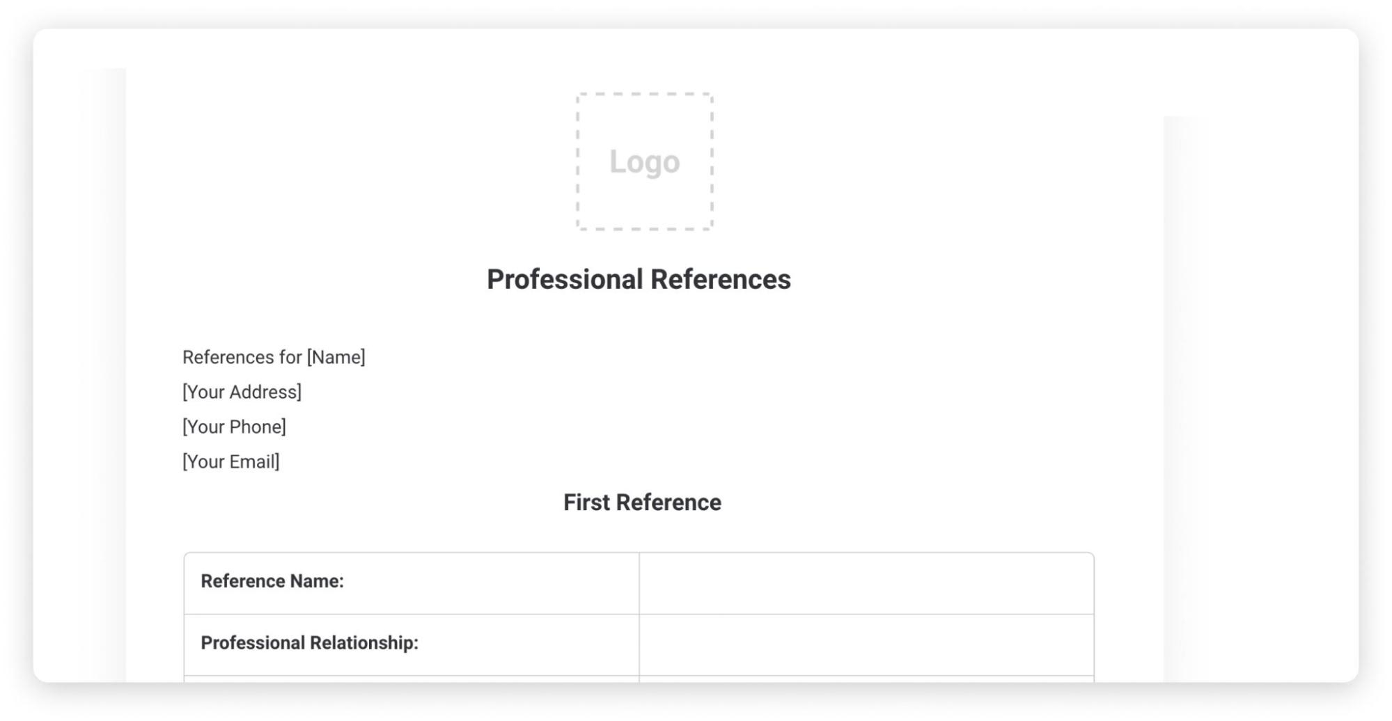 Employment Reference List Template