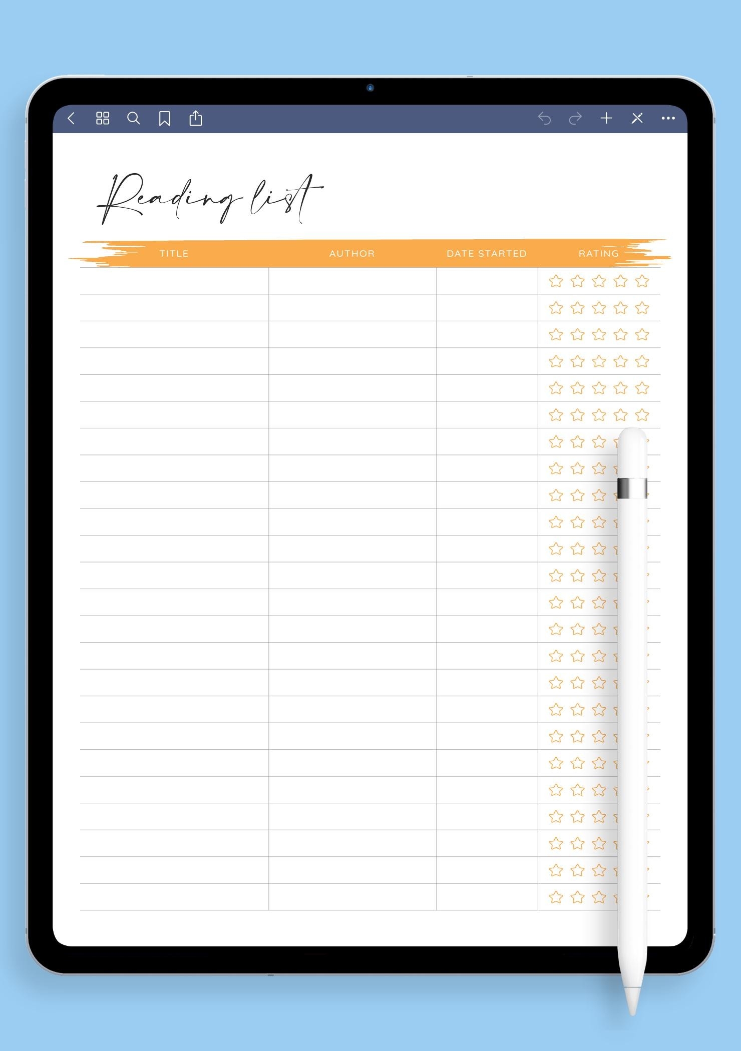 Reading List Template Track Books U0026 Rate With Stars