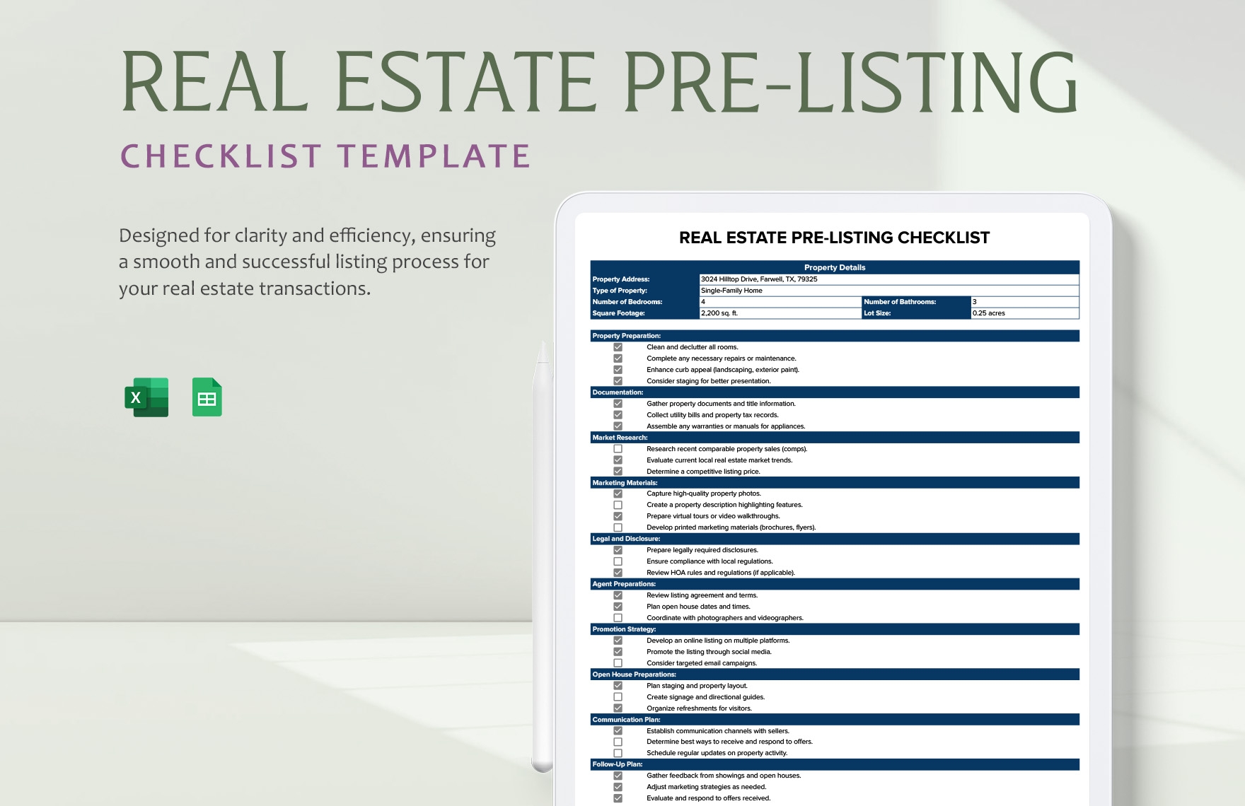 Real Estate Pre Listing Checklist Template In Excel Google Sheets Download Template