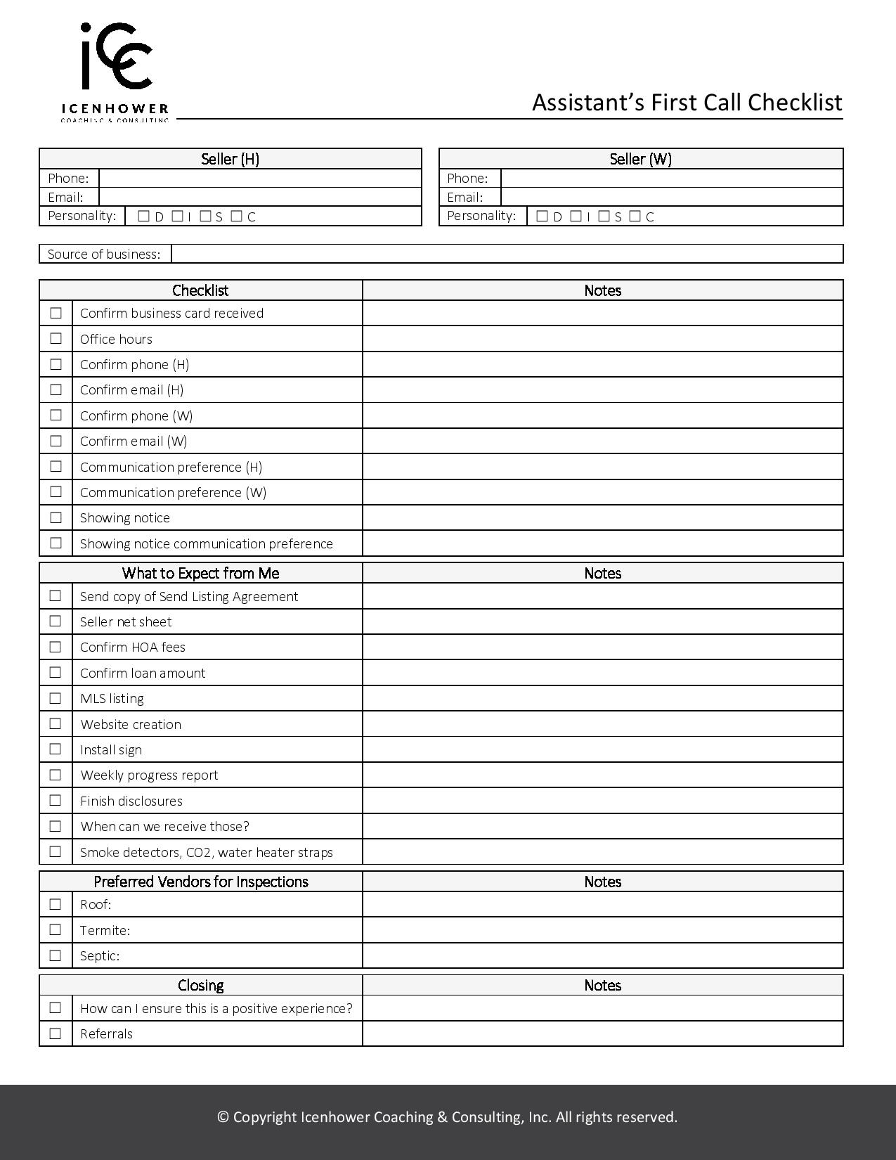Realtor Listing Checklist FREE Template Real Estate Coaching Icenhower Coaching