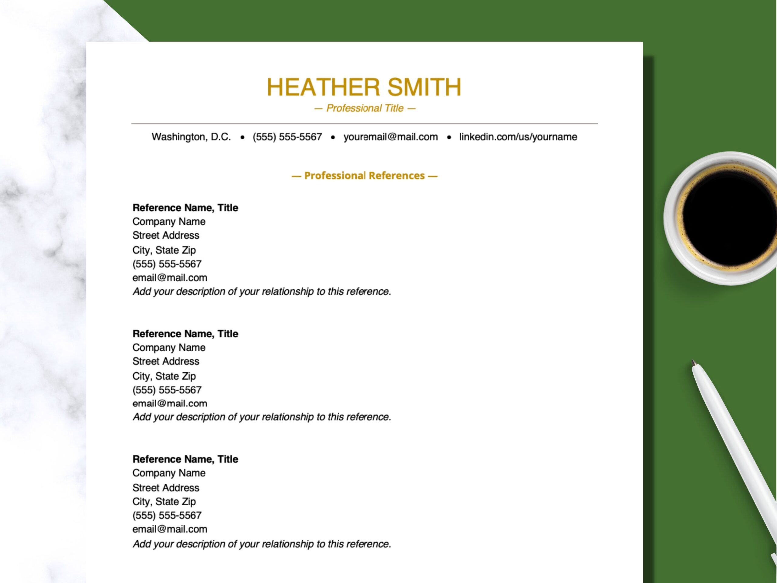 Professional Reference List Template Word