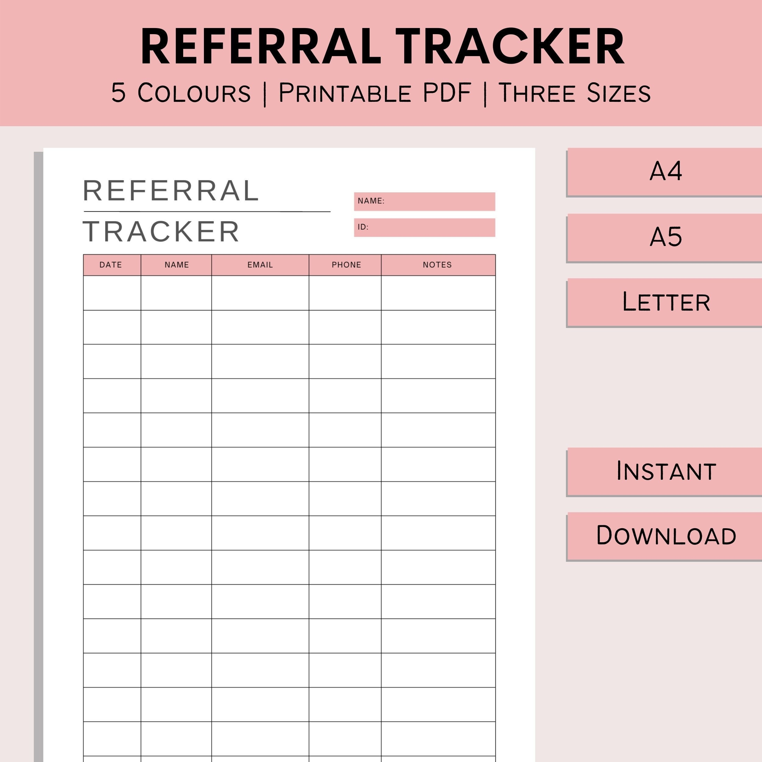 Referral Tracker Printable Client Referral Sheet Lead Tracker 