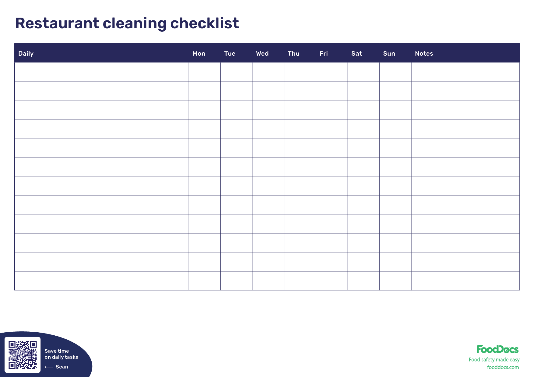 Restaurant Cleaning List Template