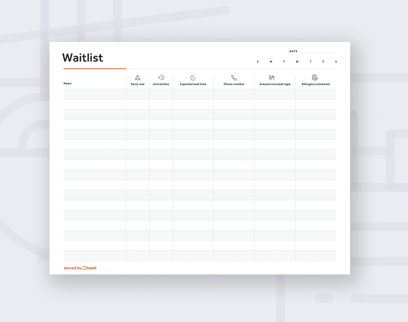 Restaurant Waitlist Template Toast POS