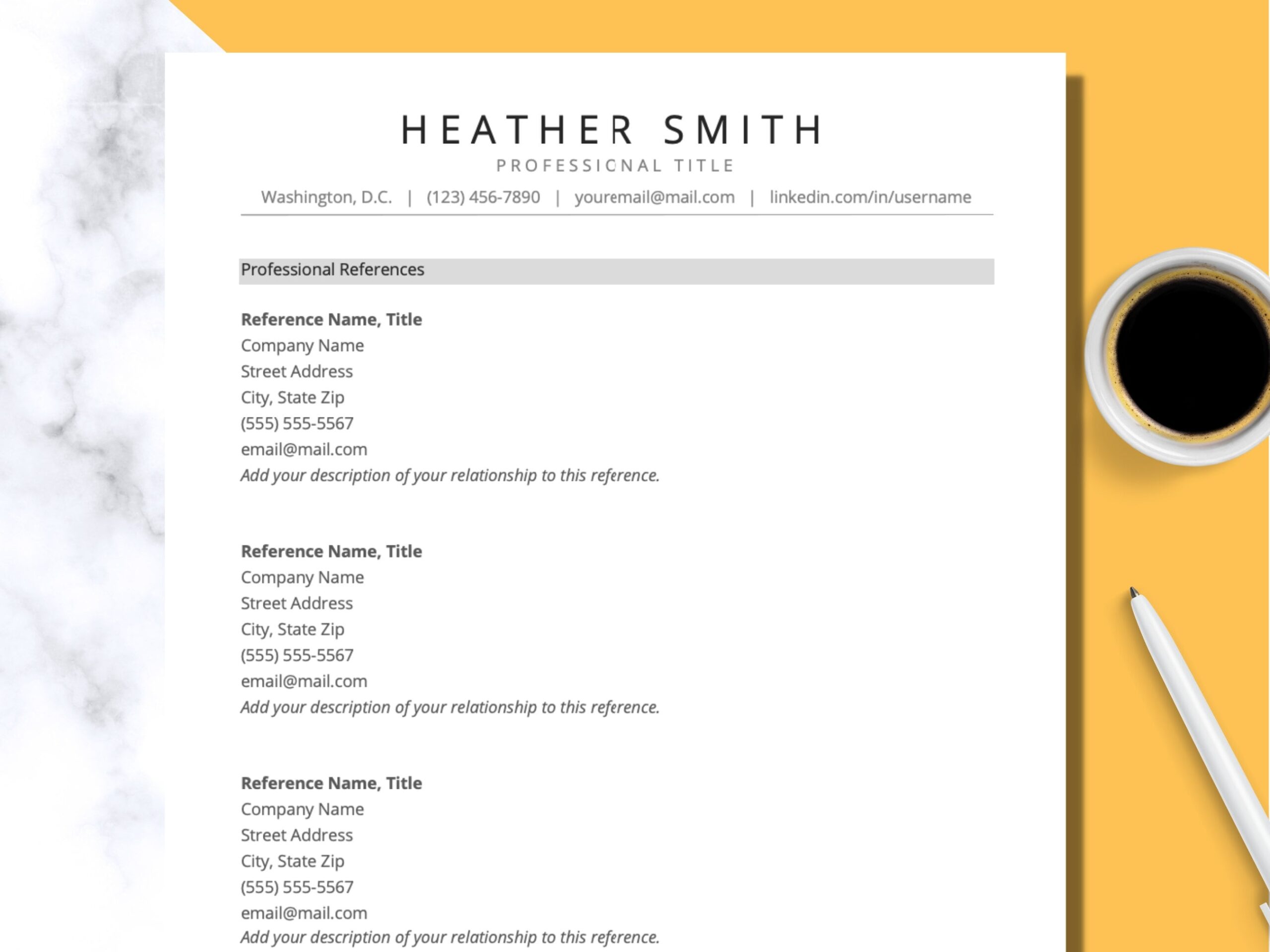 Resume References Template For Word Google Docs Professional References List DIGITAL DOWNLOAD Etsy Australia