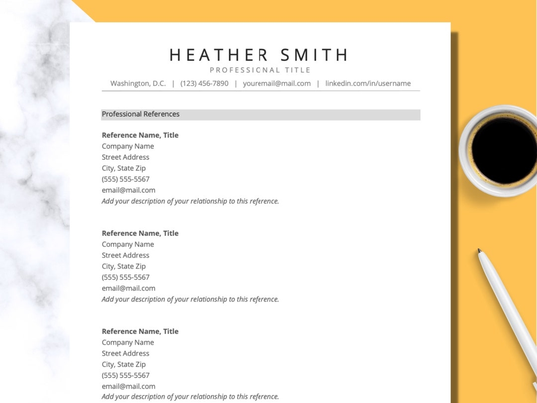 List Of Professional References Template