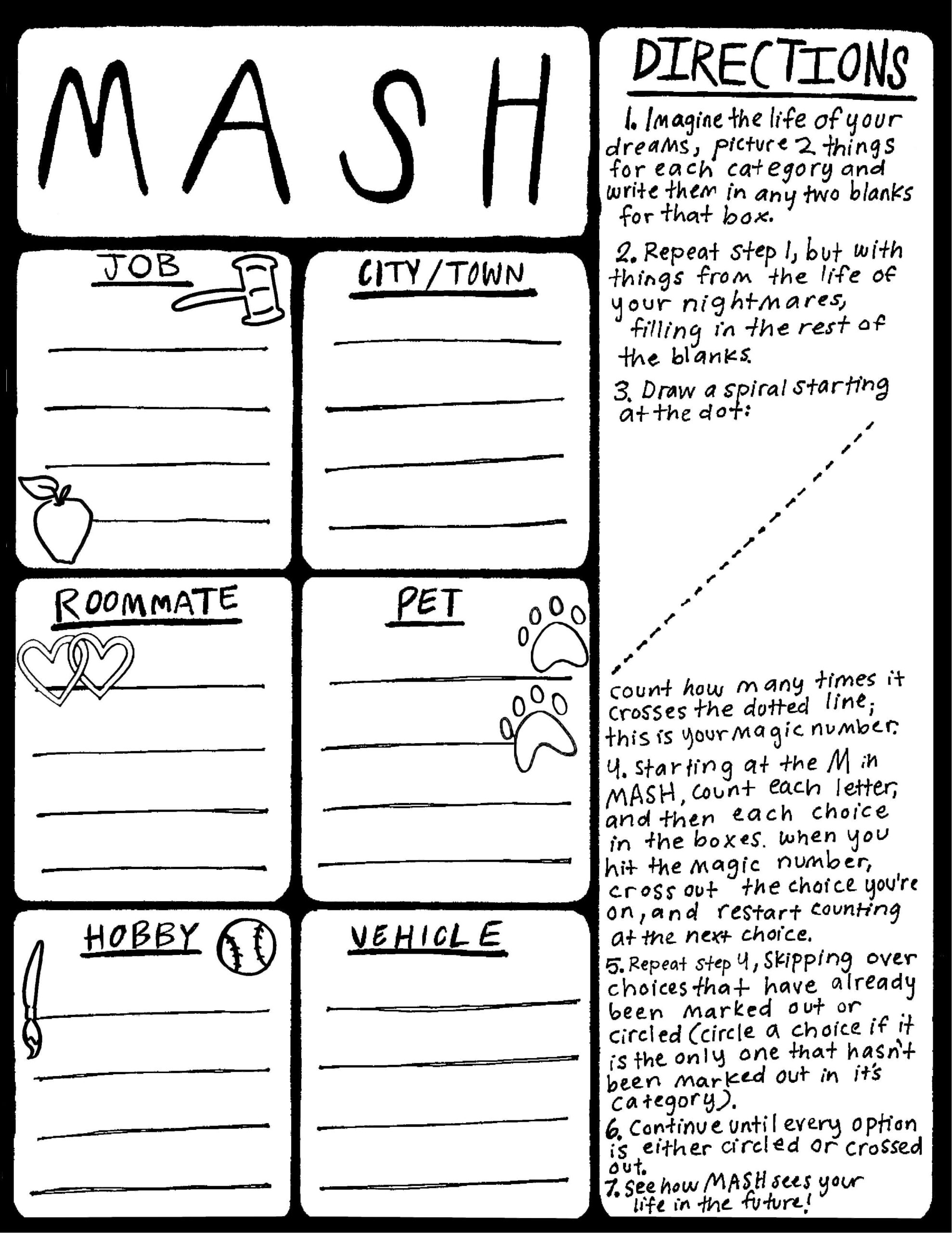 Free Printable Mash Game Template