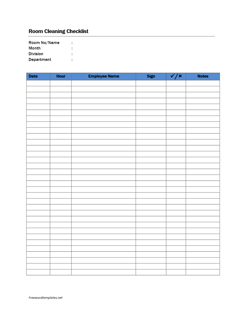 Room Cleaning Checklist