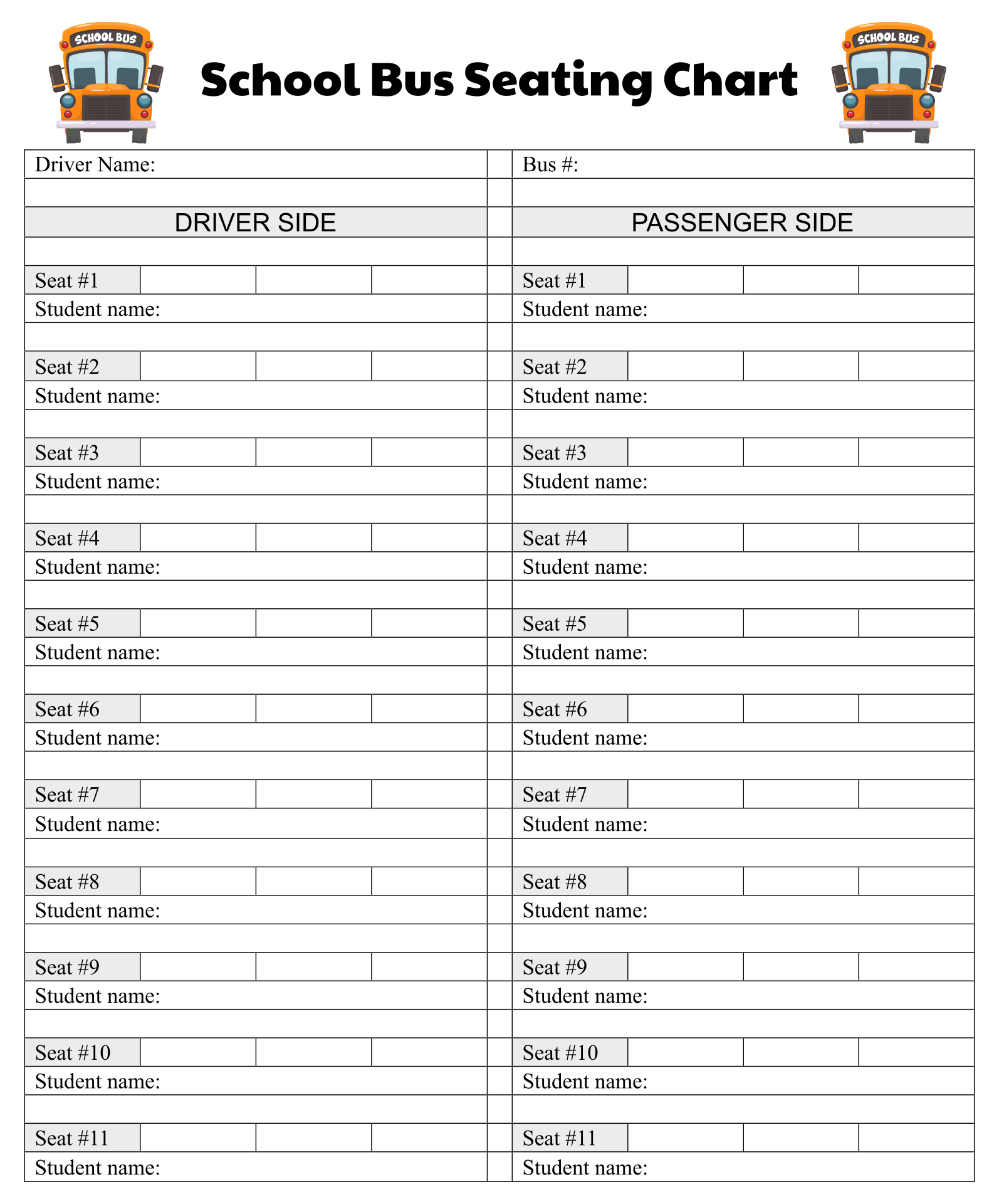 Bus List Template