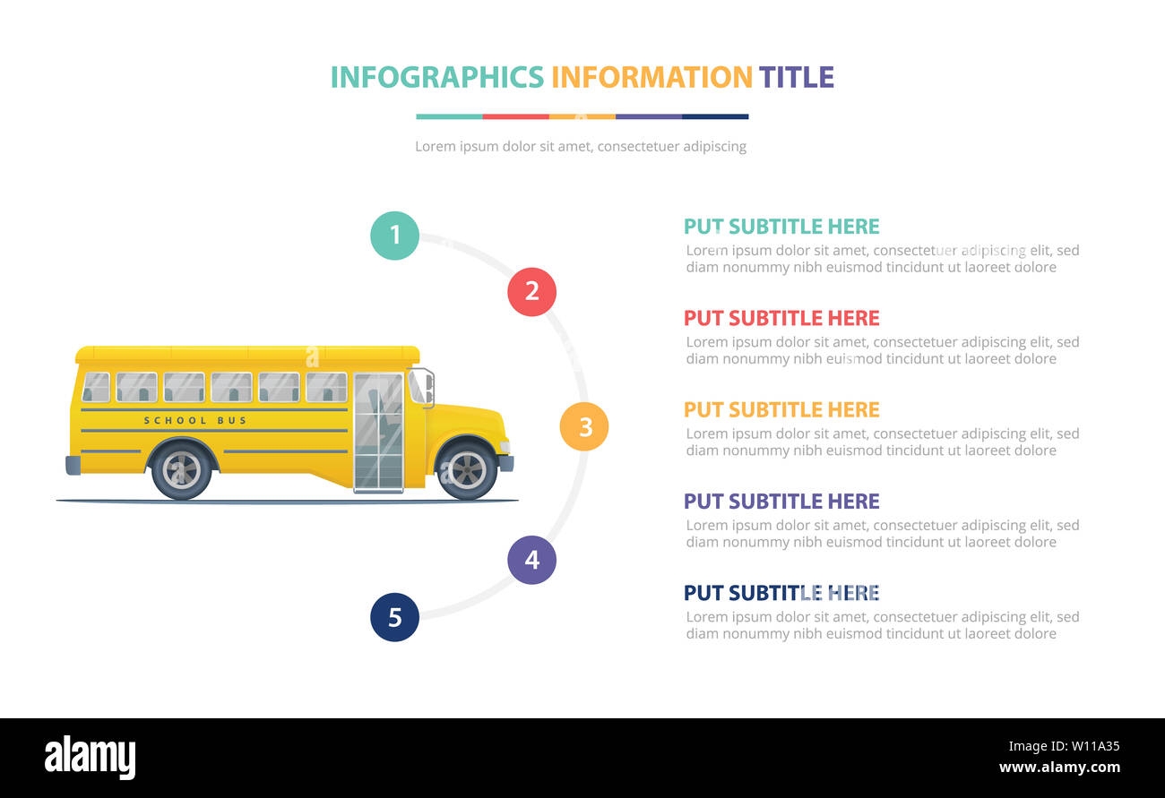School Bus Infographic Template Concept With Five Points List And Various Color With Clean Modern White Background Vector Illustration Stock Photo Alamy